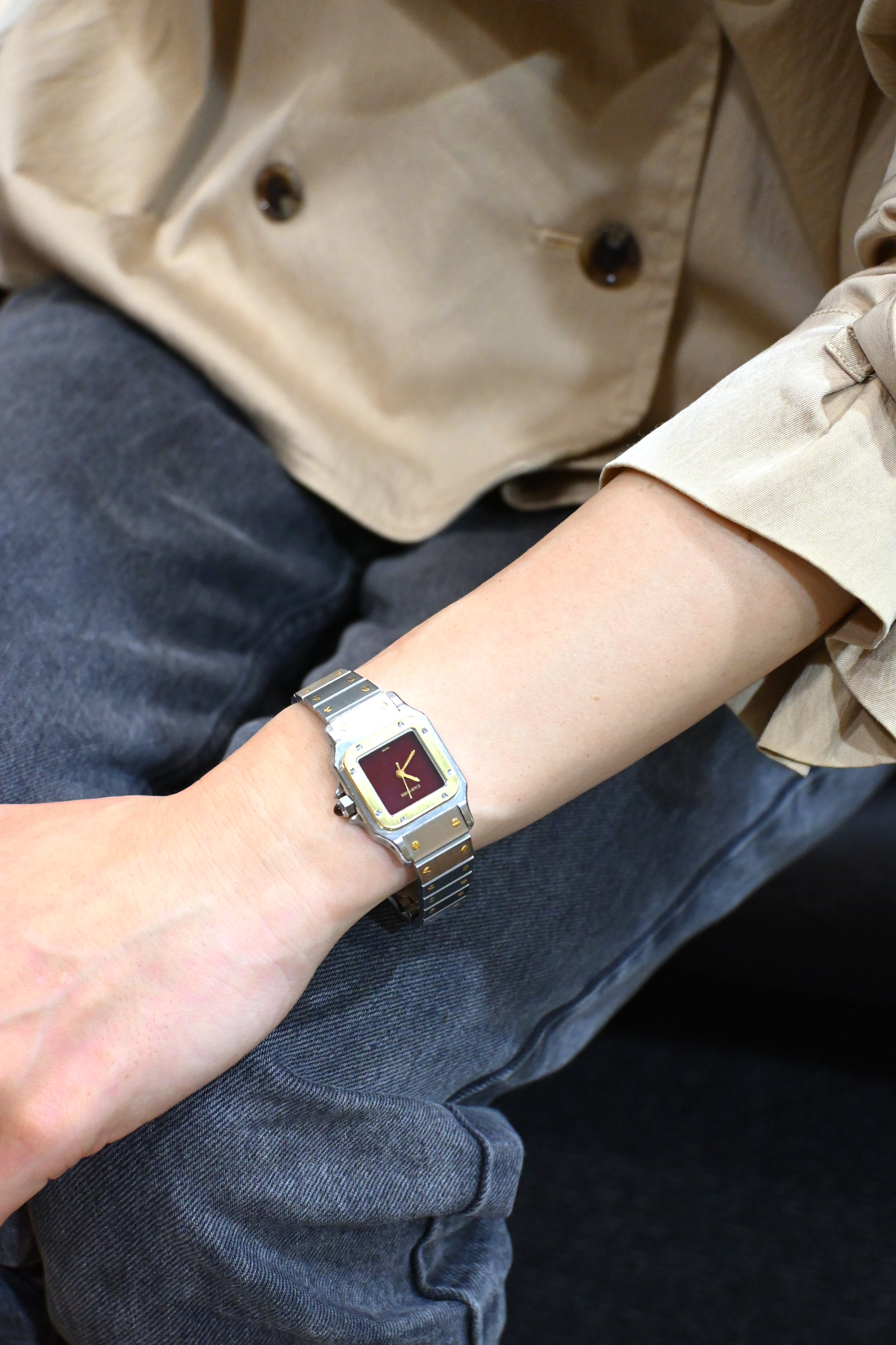 "International Warranty Included" Cartier Santos Galbe LM Size Godron Bracelet Stainless Steel x Gold Combination Automatic Model Ref.2961