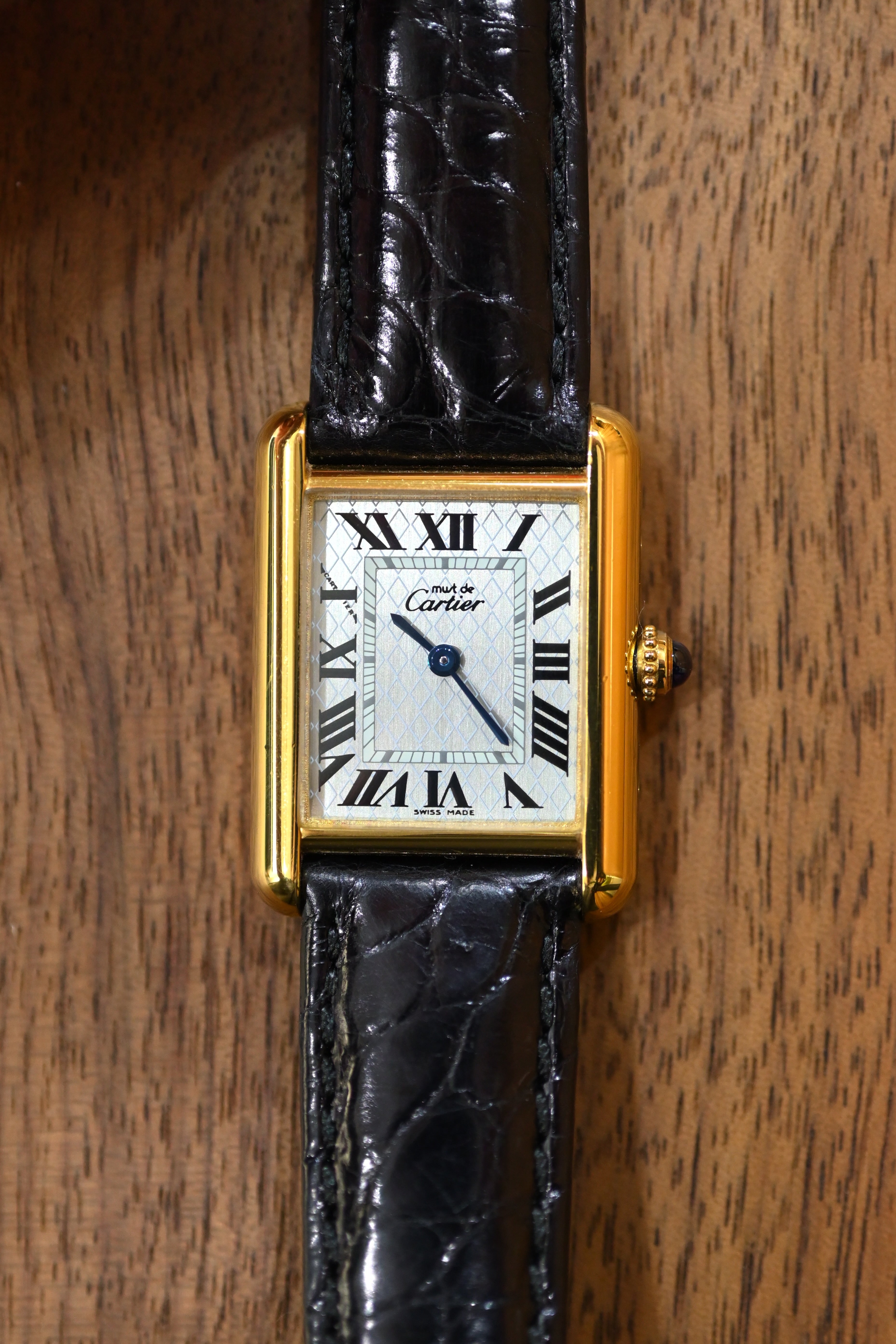 Must de Cartier Tank Ladies Vintage Watch Pink Aquarino MM Size Pure Silver with 18K Vermeil
