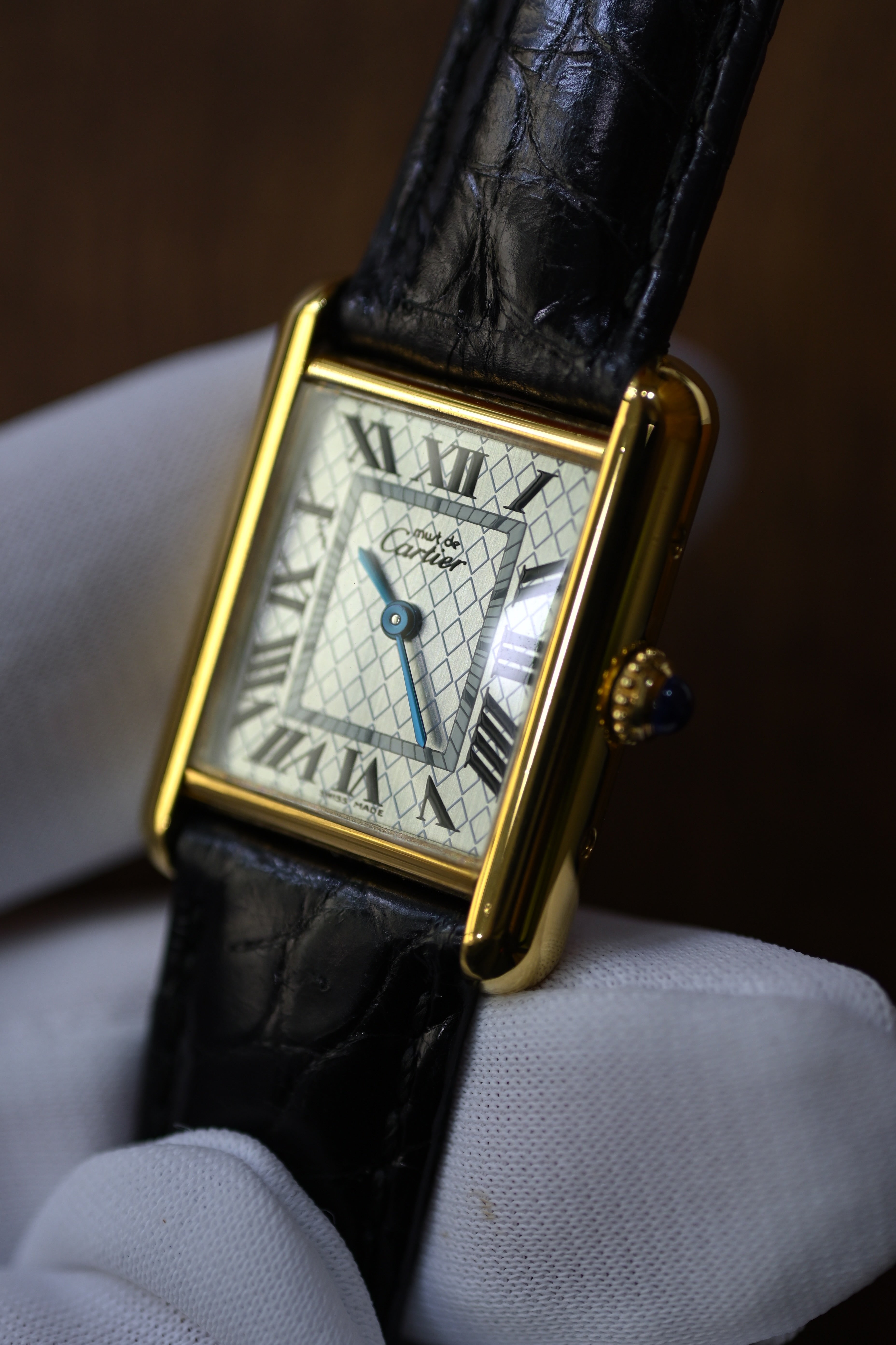 Must de Cartier Tank Ladies Vintage Watch Pink Aquarino MM Size Pure Silver with 18K Vermeil