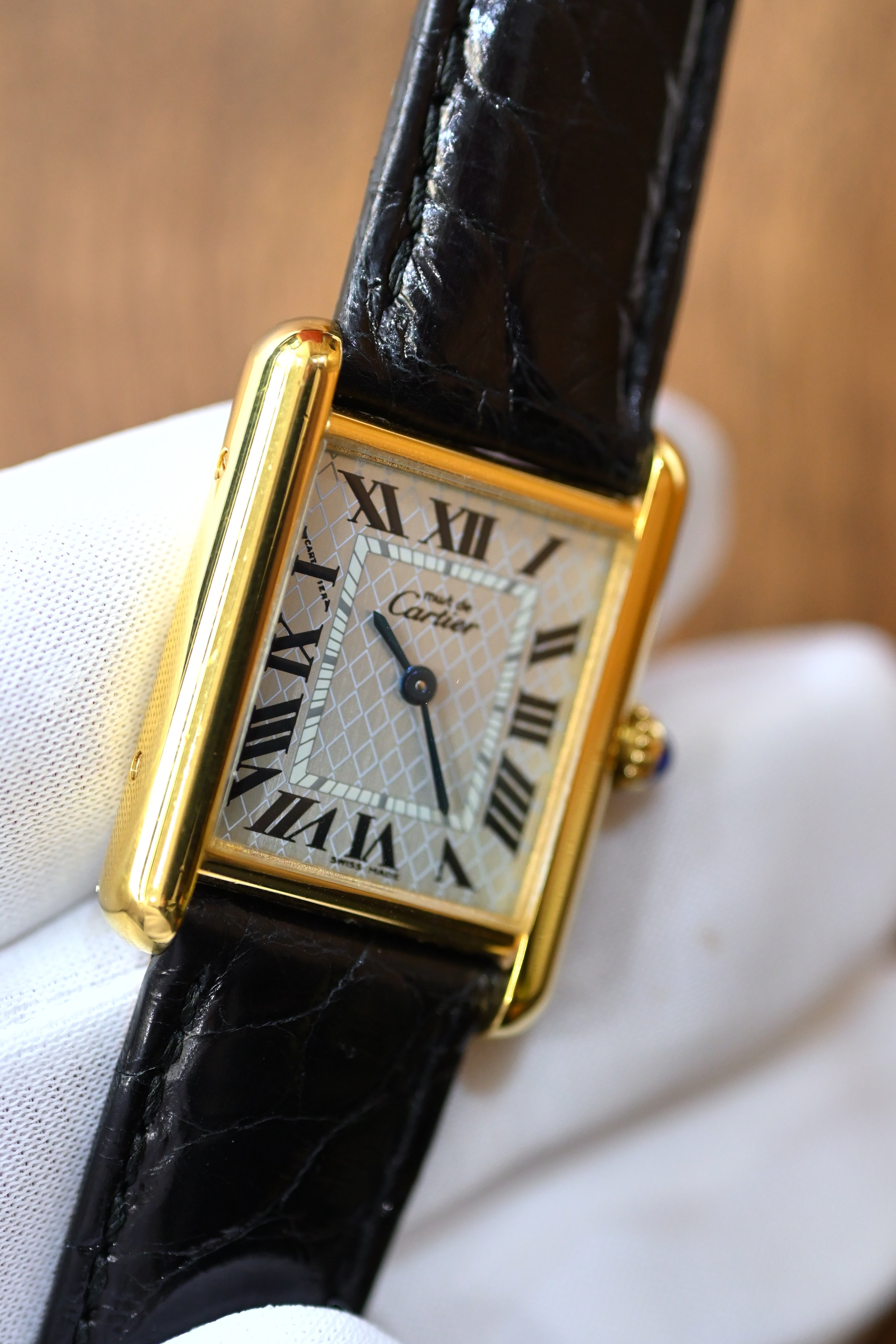 Must de Cartier Tank Ladies Vintage Watch Pink Aquarino MM Size Pure Silver with 18K Vermeil