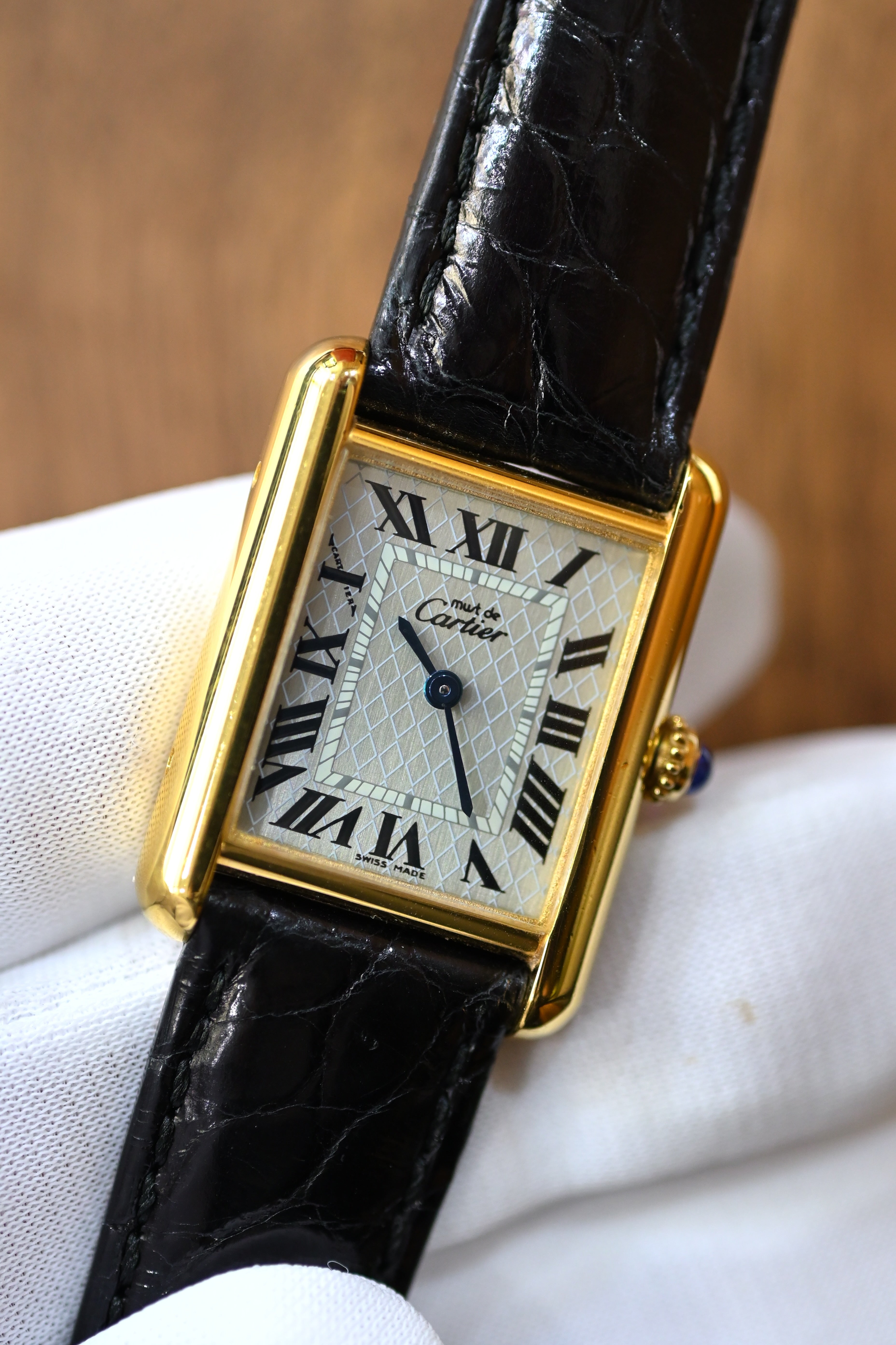 Must de Cartier Tank Ladies Vintage Watch Pink Aquarino MM Size Pure Silver with 18K Vermeil