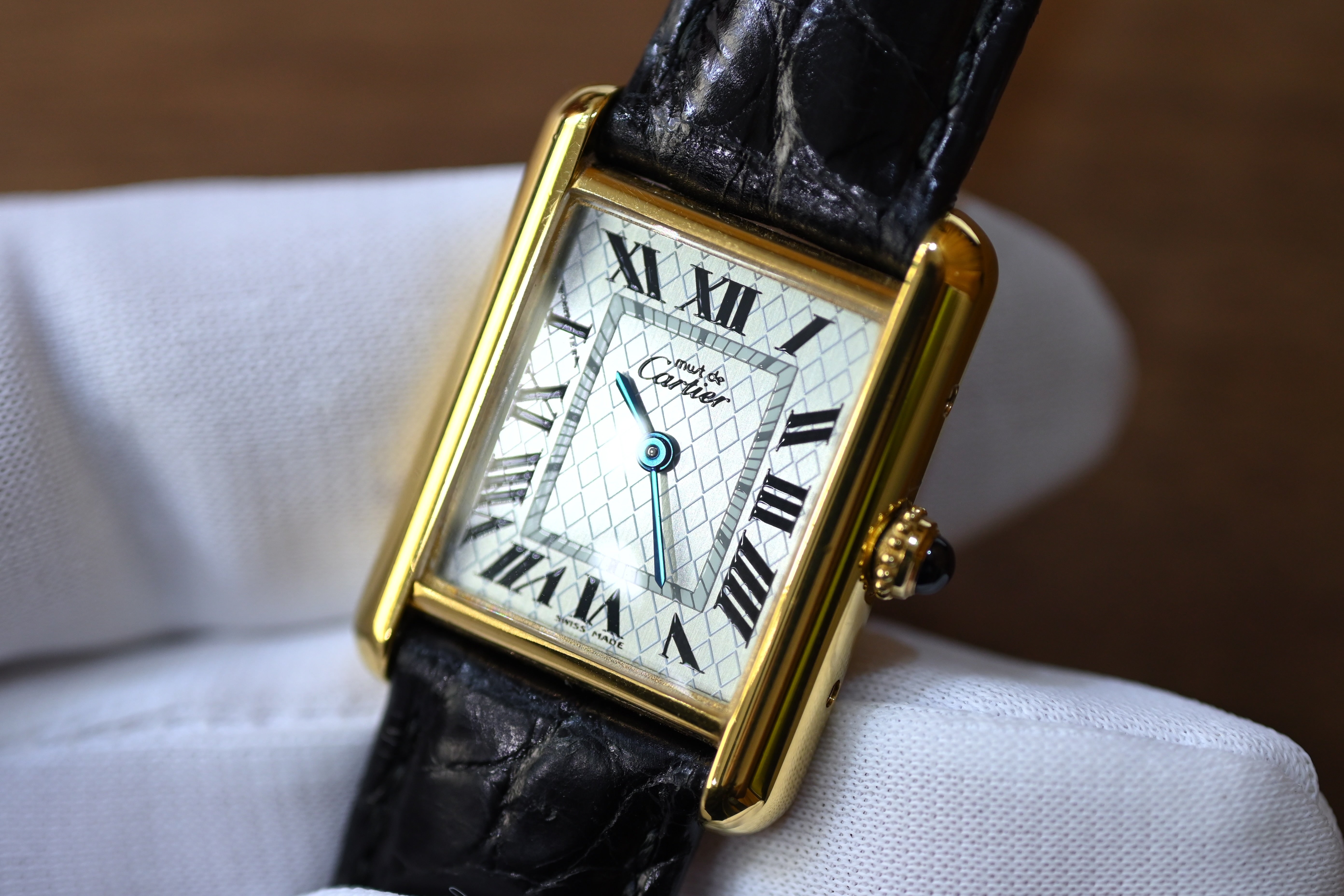 Must de Cartier Tank Ladies Vintage Watch Pink Aquarino MM Size Pure Silver with 18K Vermeil
