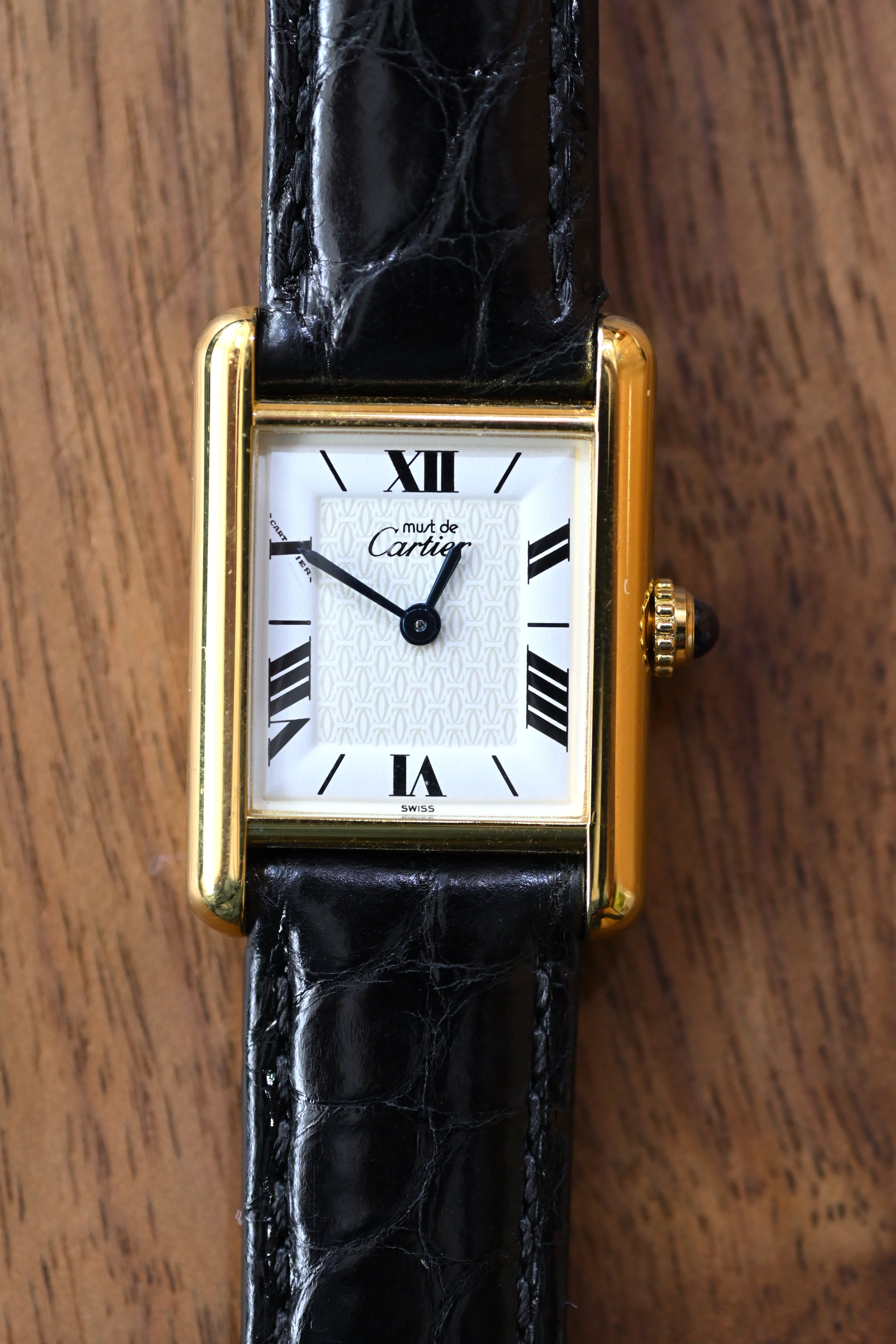 Must de Cartier Tank Ladies Vintage Watch Inner Grey SM Size Pure Silver with 18K Vermeil