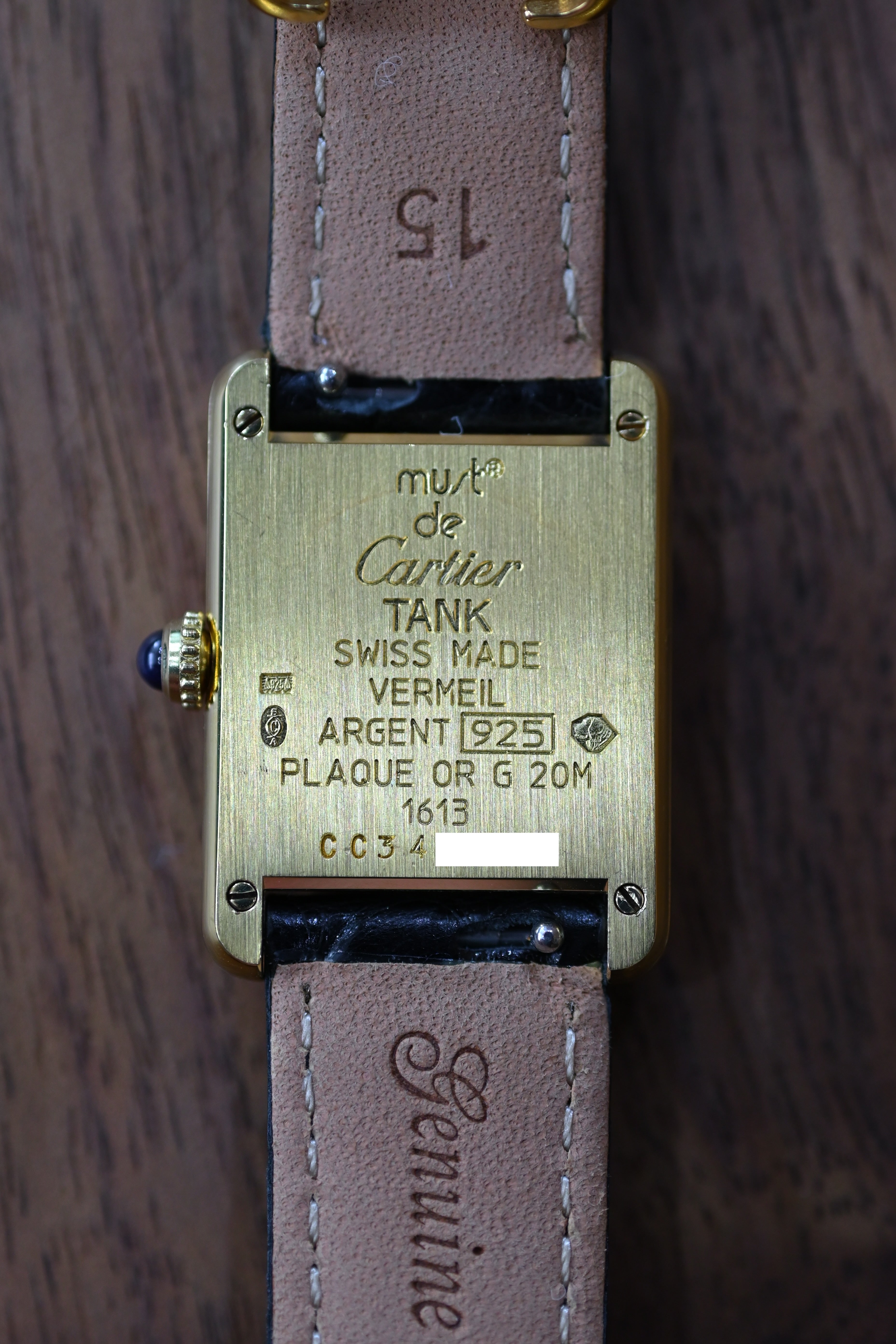 Must de Cartier Tank Ladies Vintage Watch Inner Grey SM Size Pure Silver with 18K Vermeil