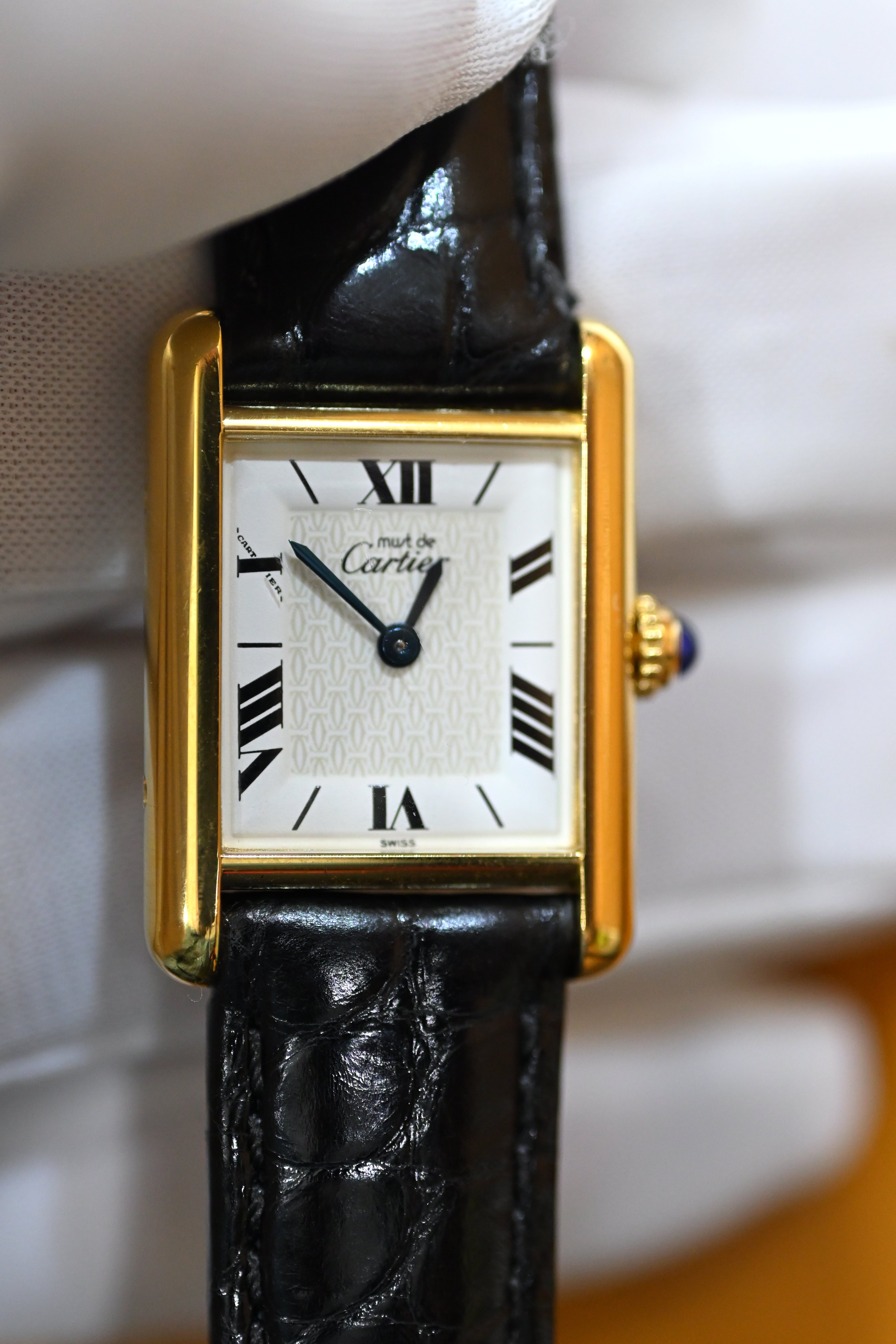 Must de Cartier Tank Ladies Vintage Watch Inner Grey SM Size Pure Silver with 18K Vermeil