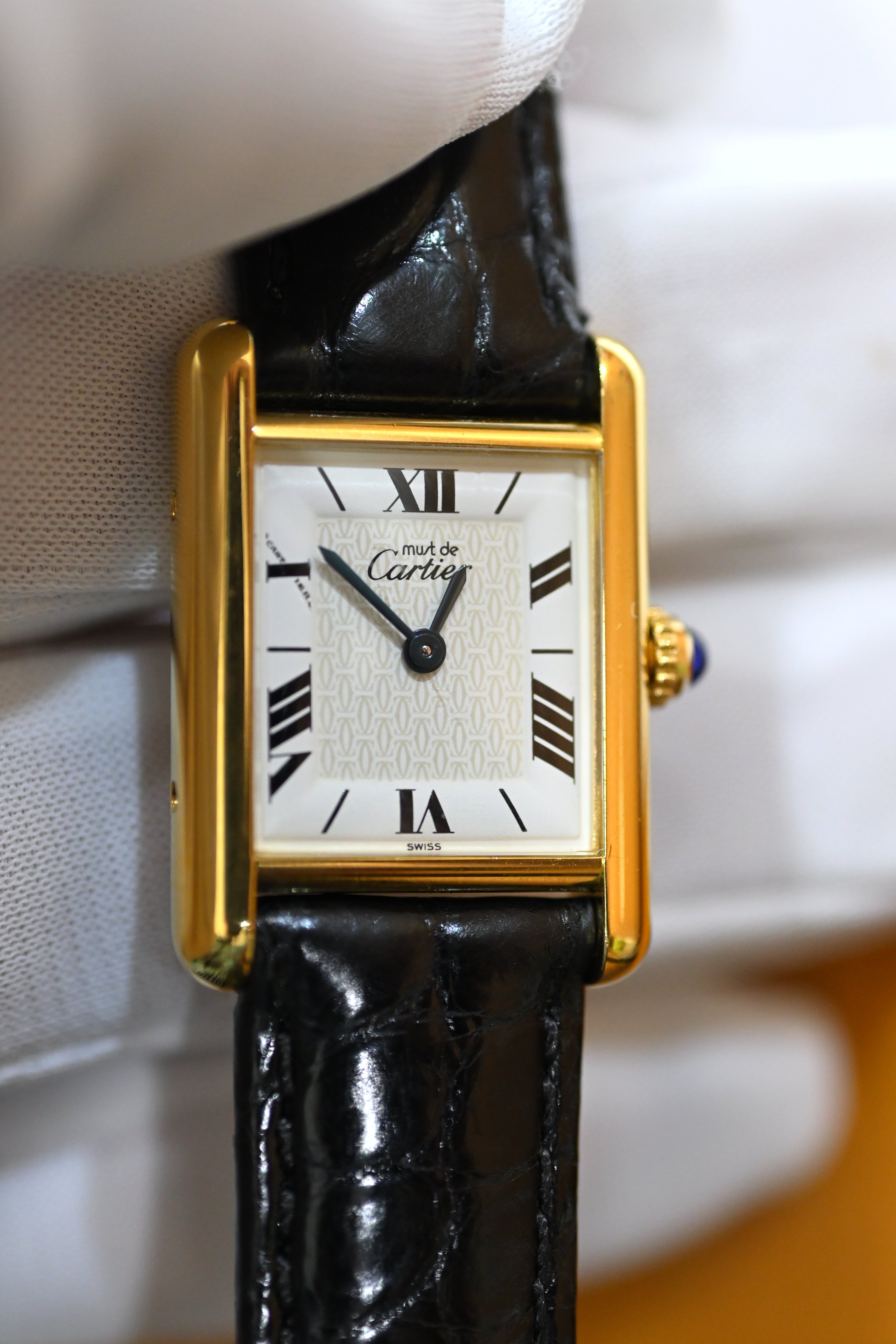 Must de Cartier Tank Ladies Vintage Watch Inner Grey SM Size Pure Silver with 18K Vermeil
