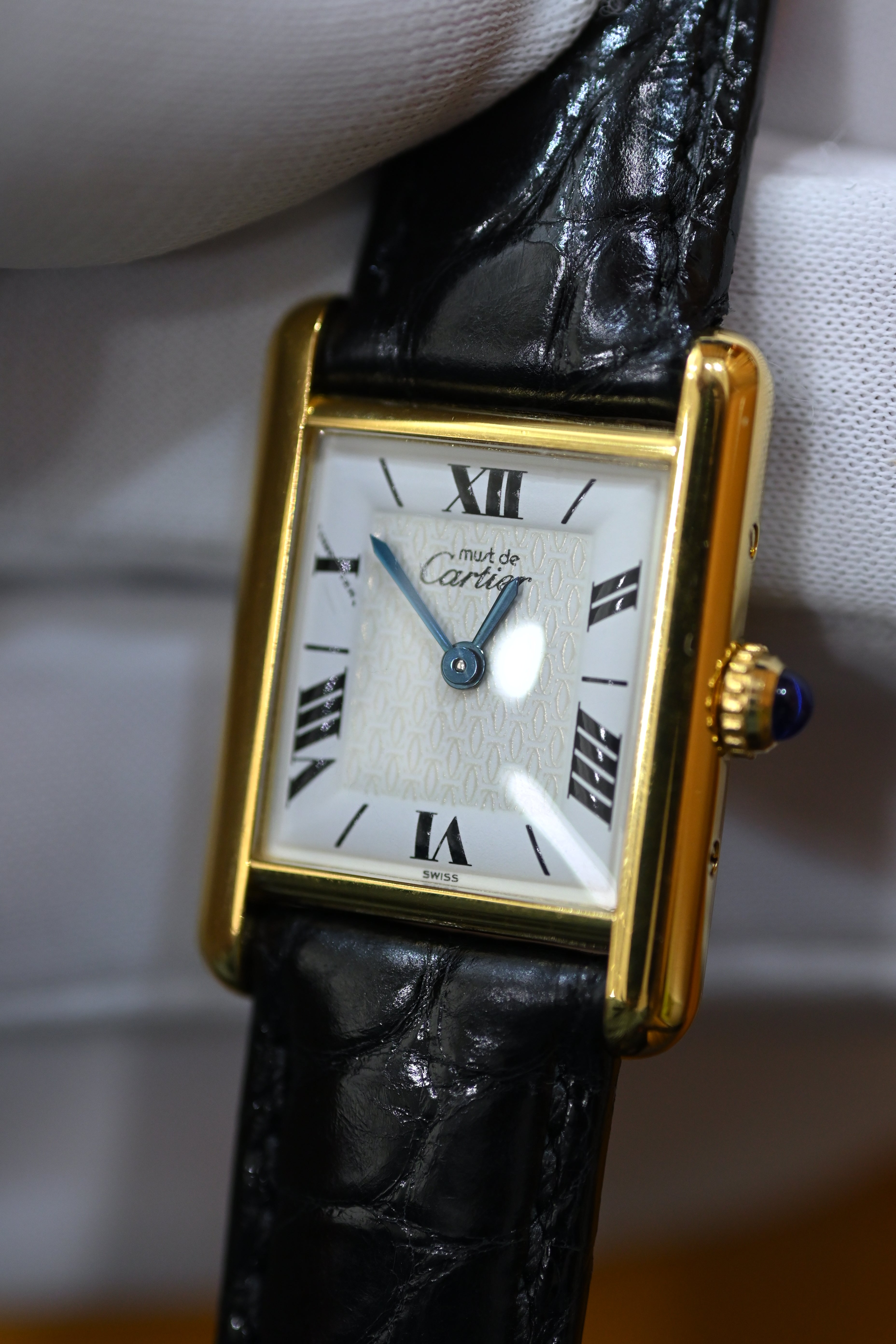 Must de Cartier Tank Ladies Vintage Watch Inner Grey SM Size Pure Silver with 18K Vermeil