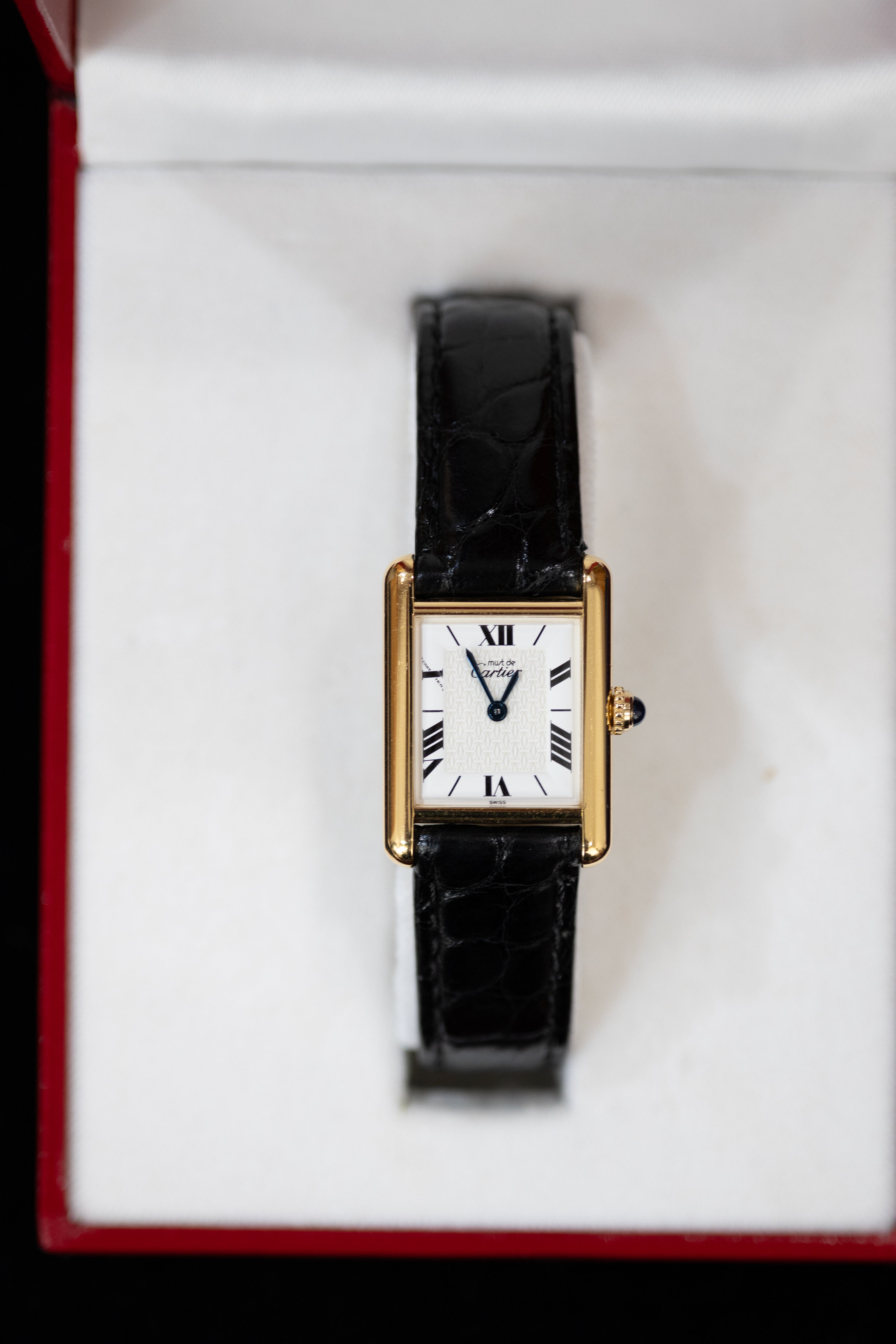 Must de Cartier Tank Ladies Vintage Watch Inner Grey SM Size Pure Silver with 18K Vermeil