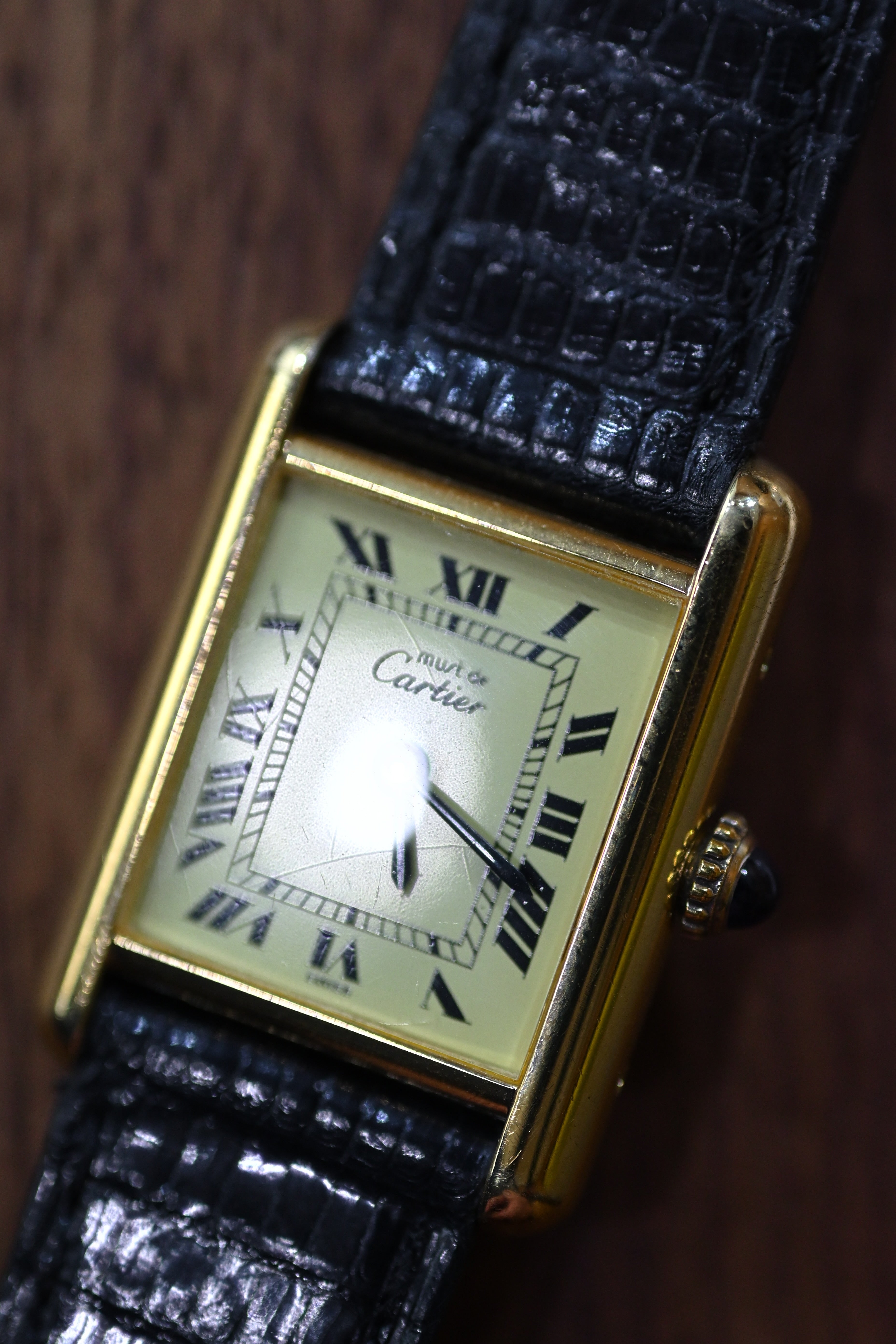 Must de Cartier Tank Vintage Watch Ivory LM Size Quartz Pure Silver with 18K Vermeil