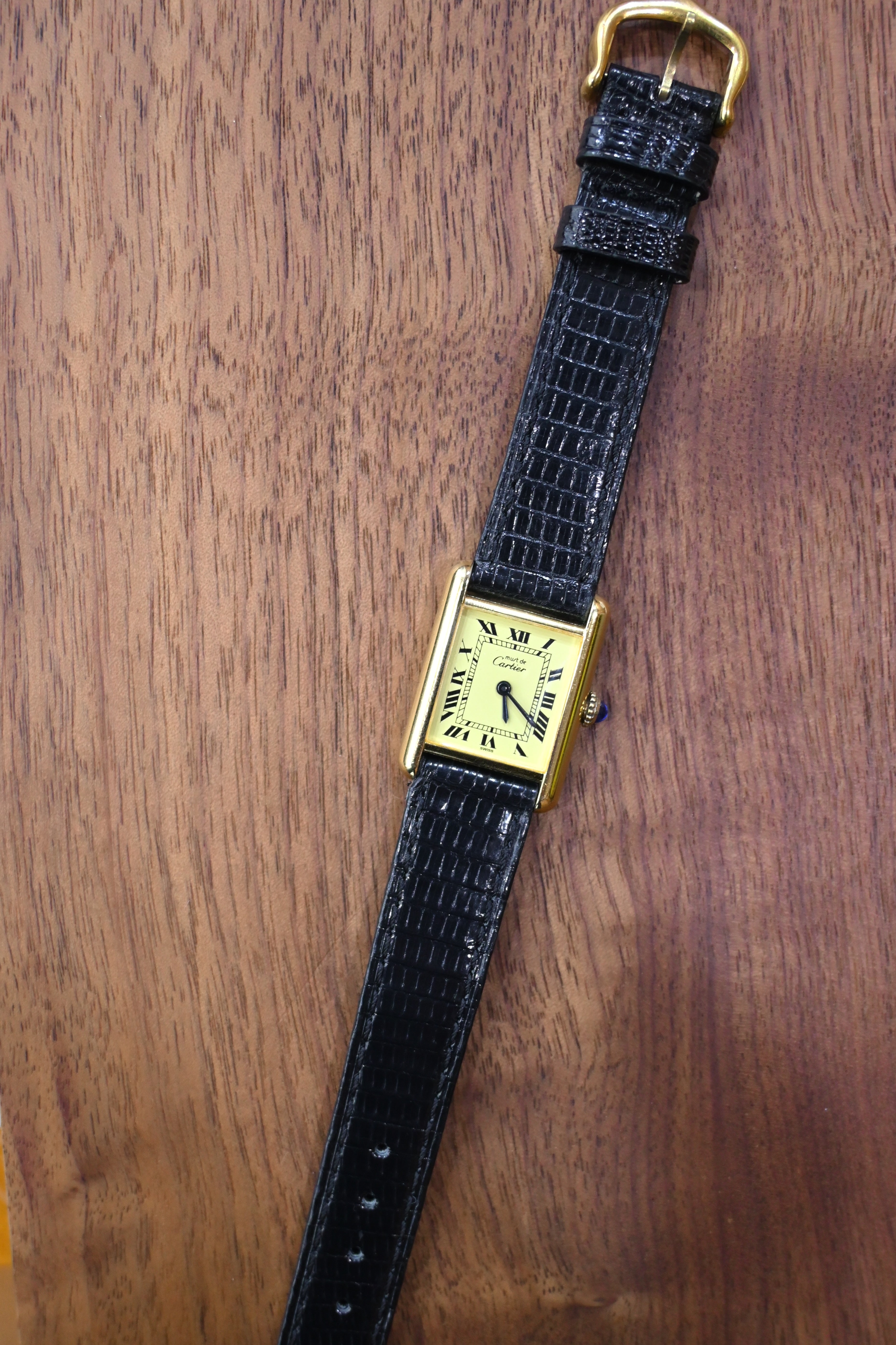 Must de Cartier Tank Vintage Watch Ivory LM Size Quartz Pure Silver with 18K Vermeil
