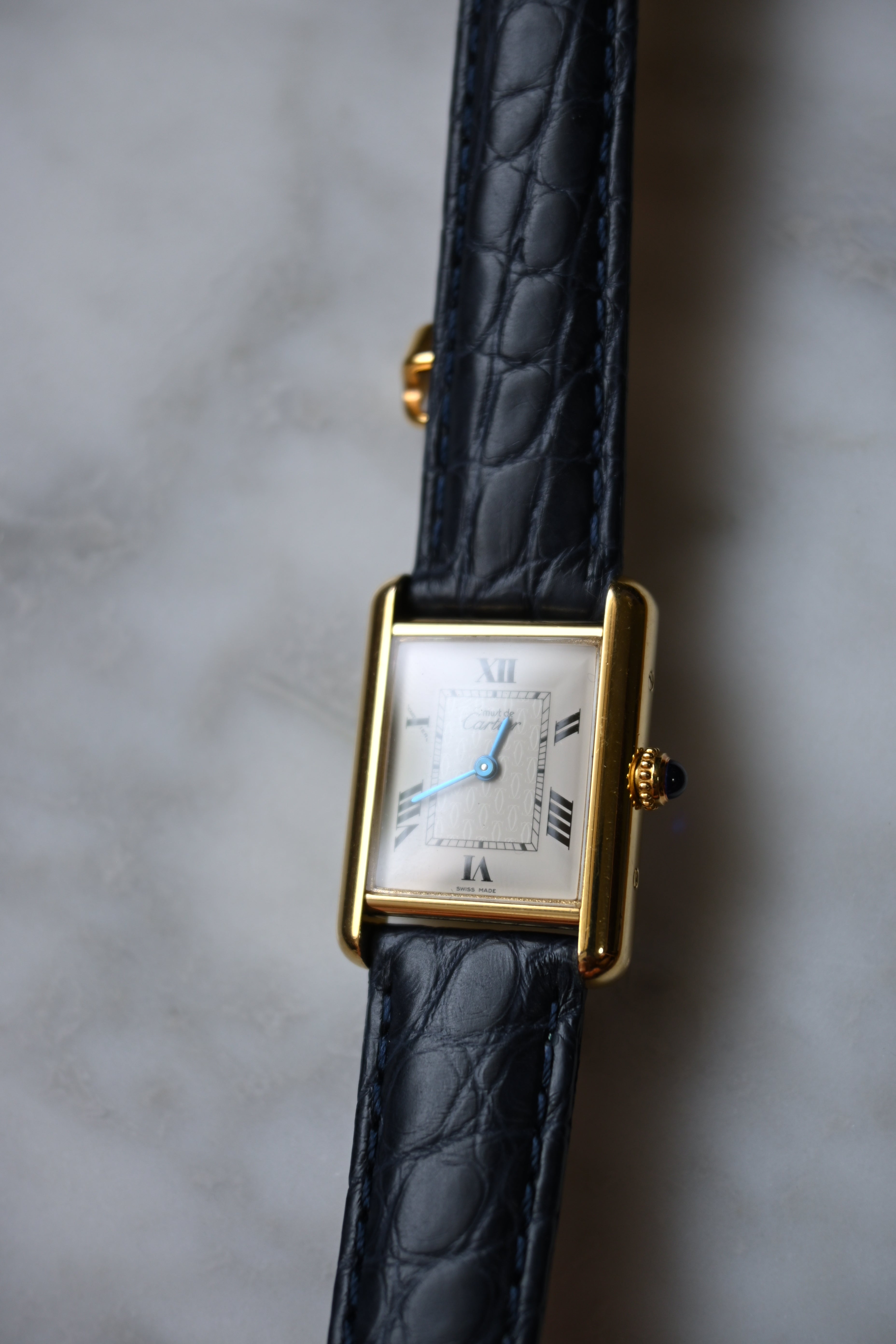 Must de Cartier Tank Ladies Vintage Watch Inner Grey SM Size Pure Silver with 18K Vermeil