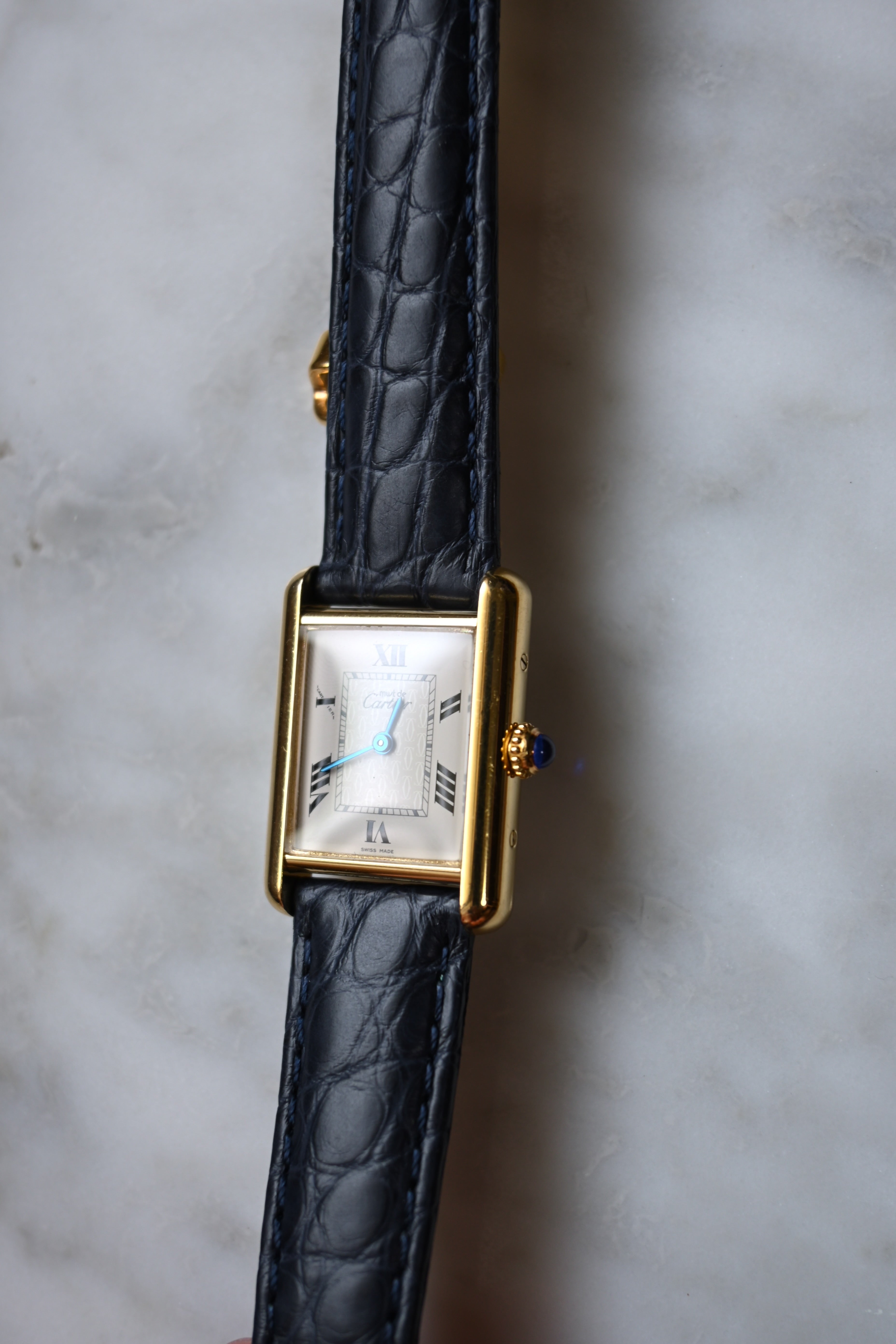 Must de Cartier Tank Ladies Vintage Watch Inner Grey SM Size Pure Silver with 18K Vermeil