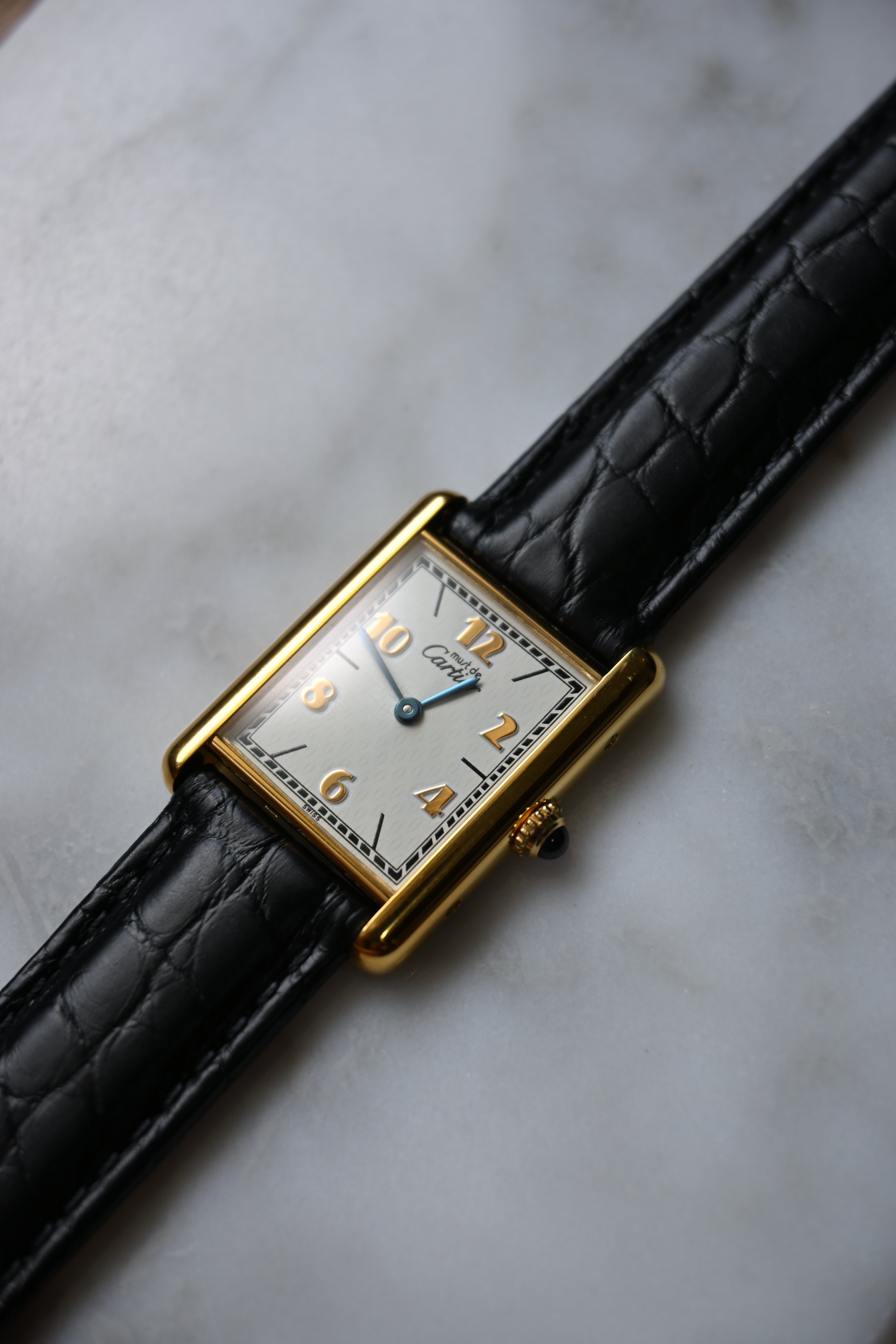 Discontinued Must de Cartier Tank Unisex Vintage Watch Flying Arabia LM Size Pure Silver with 18K Vermeil