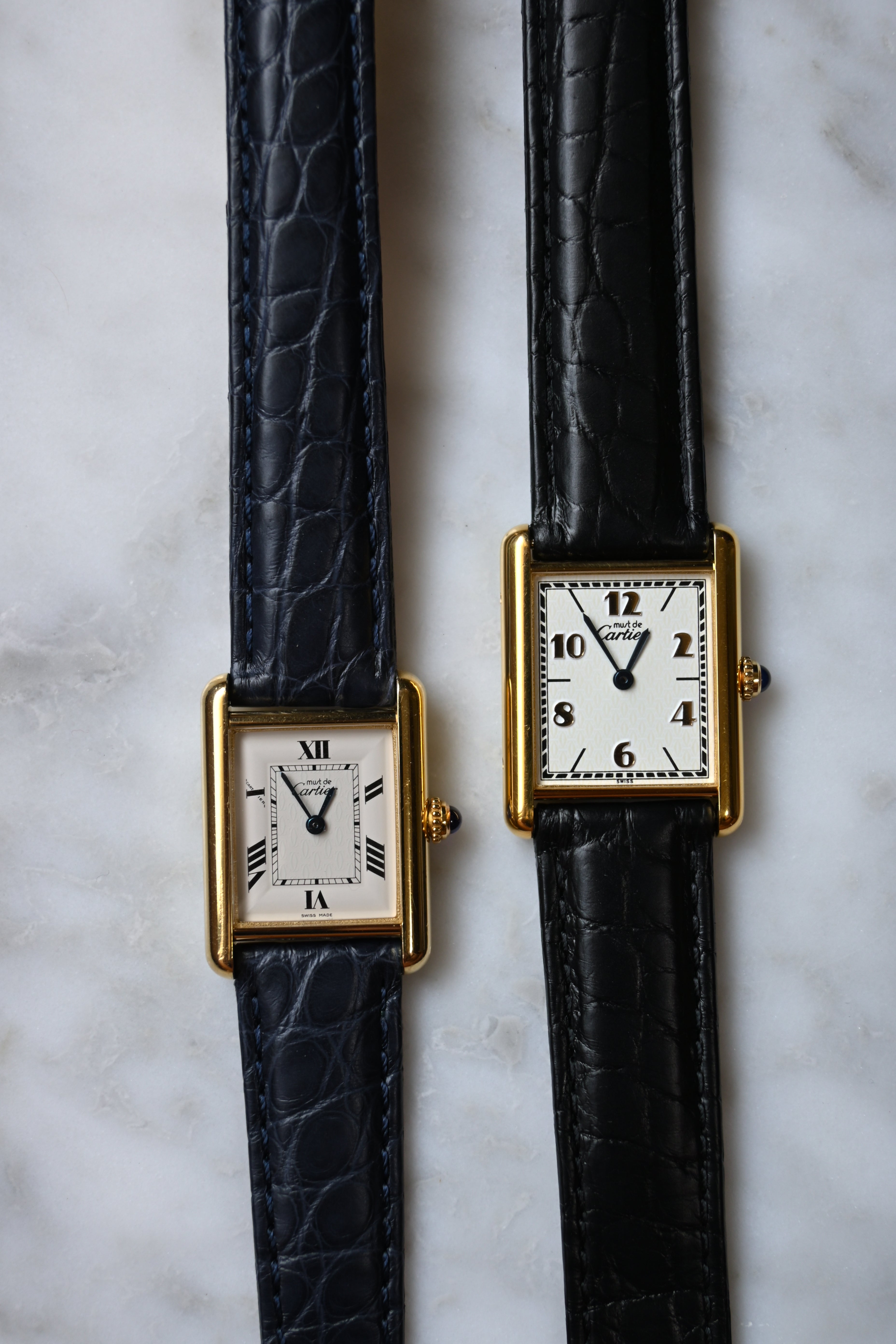 Must de Cartier Tank Ladies Vintage Watch Inner Grey SM Size Pure Silver with 18K Vermeil