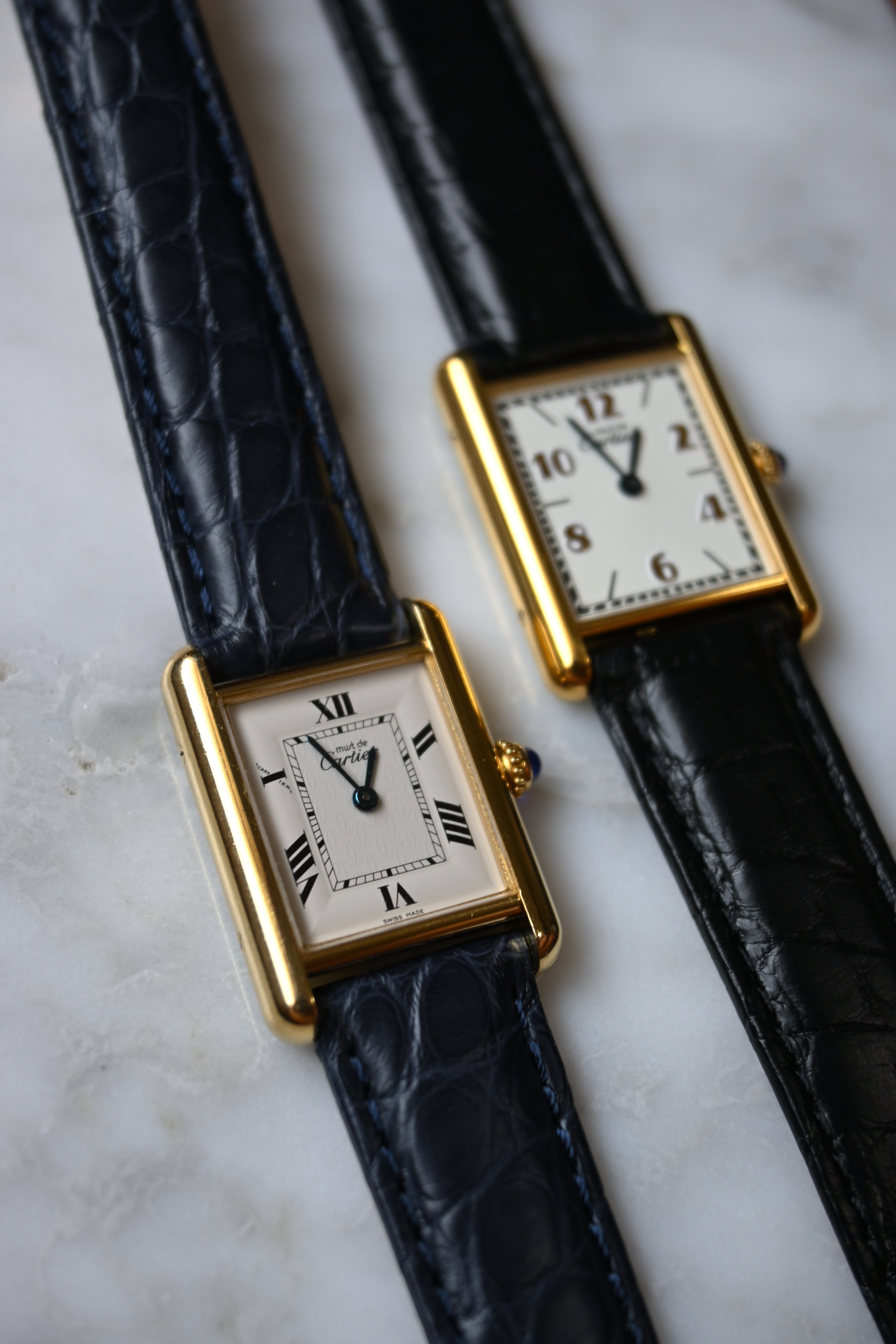 Discontinued Must de Cartier Tank Unisex Vintage Watch Flying Arabia LM Size Pure Silver with 18K Vermeil