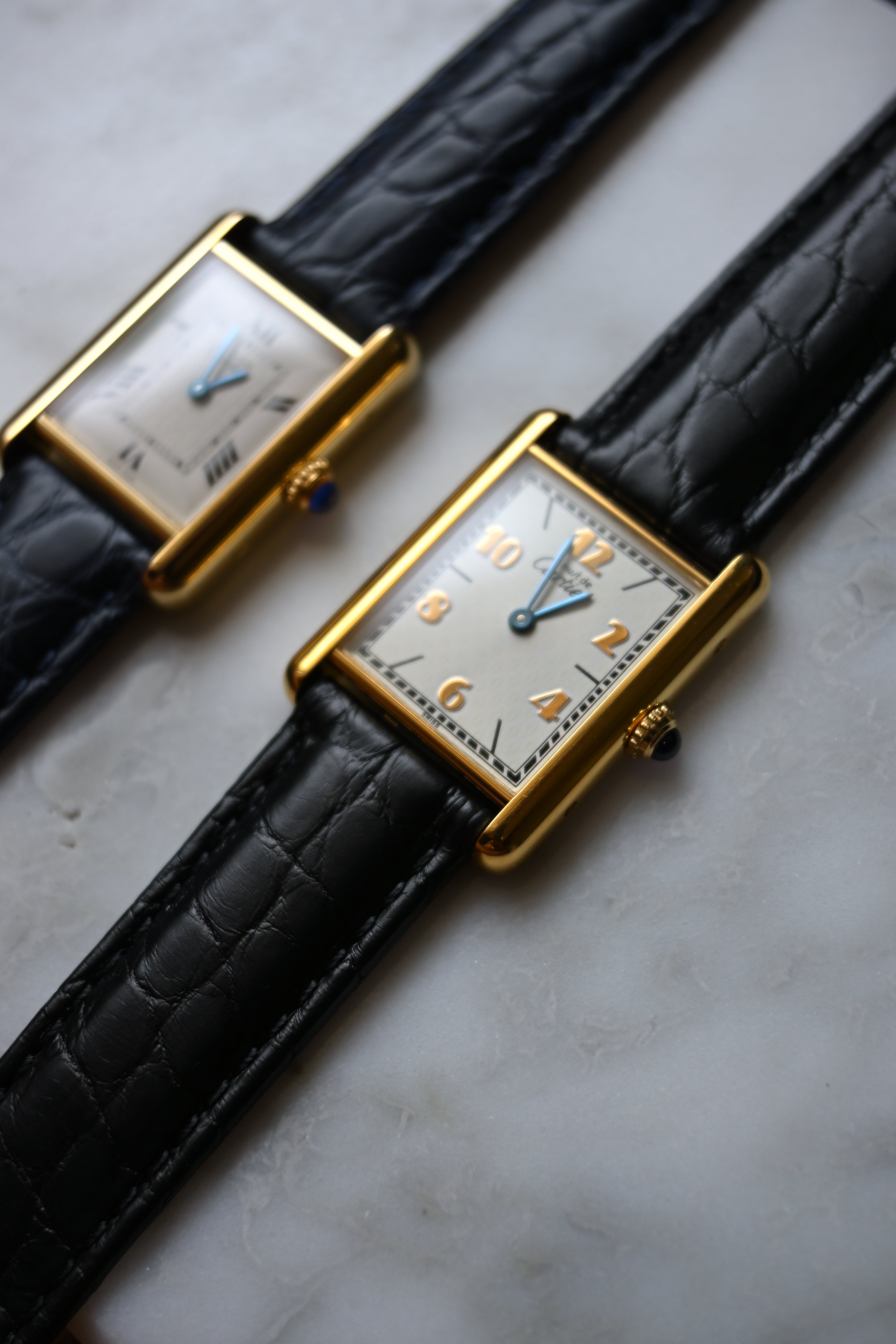 Must de Cartier Tank Ladies Vintage Watch Inner Grey SM Size Pure Silver with 18K Vermeil