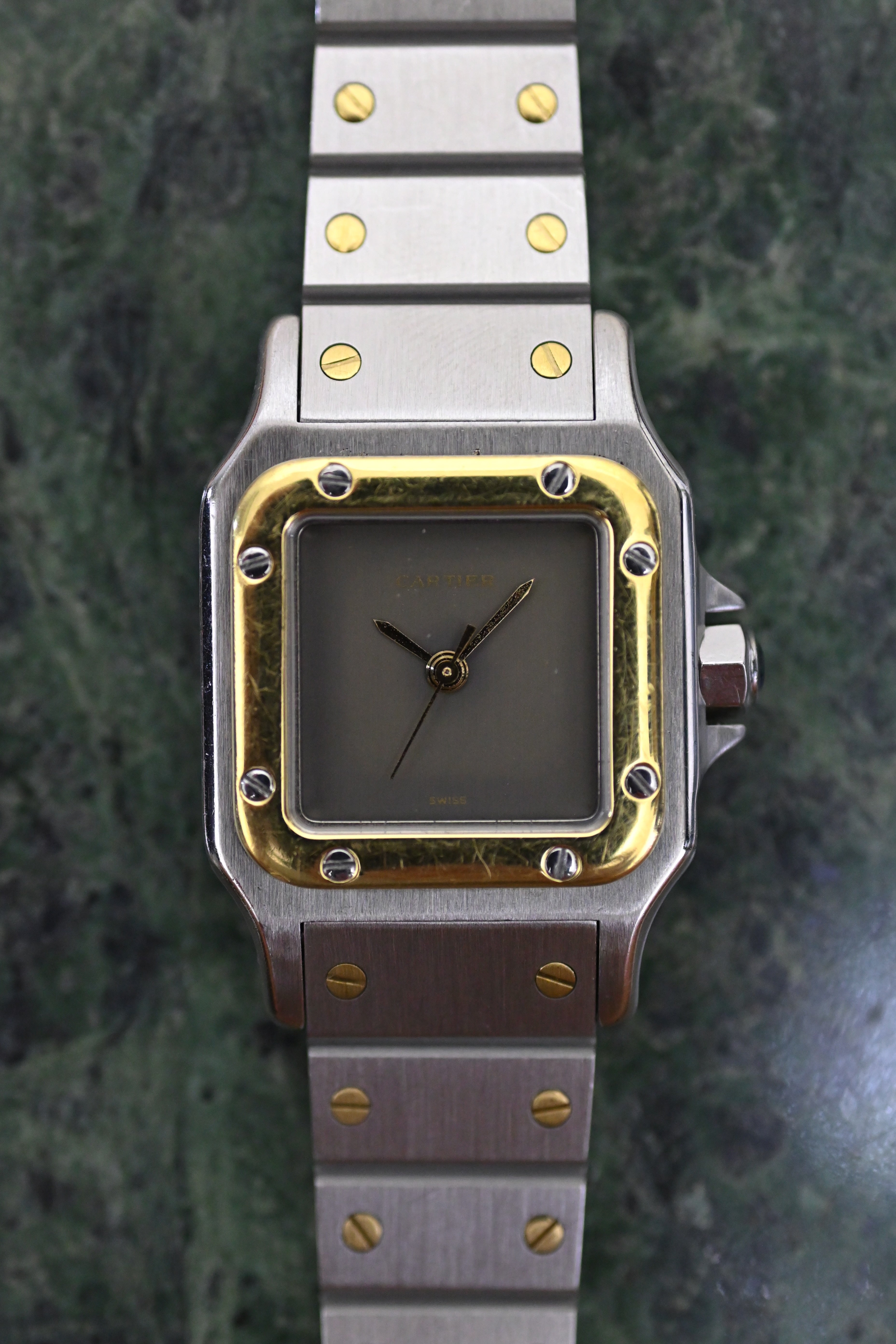 "International Warranty Included" Cartier Santos Galbe LM Size Godron Bracelet Stainless Steel x Gold Combination Automatic Model Ref.2961