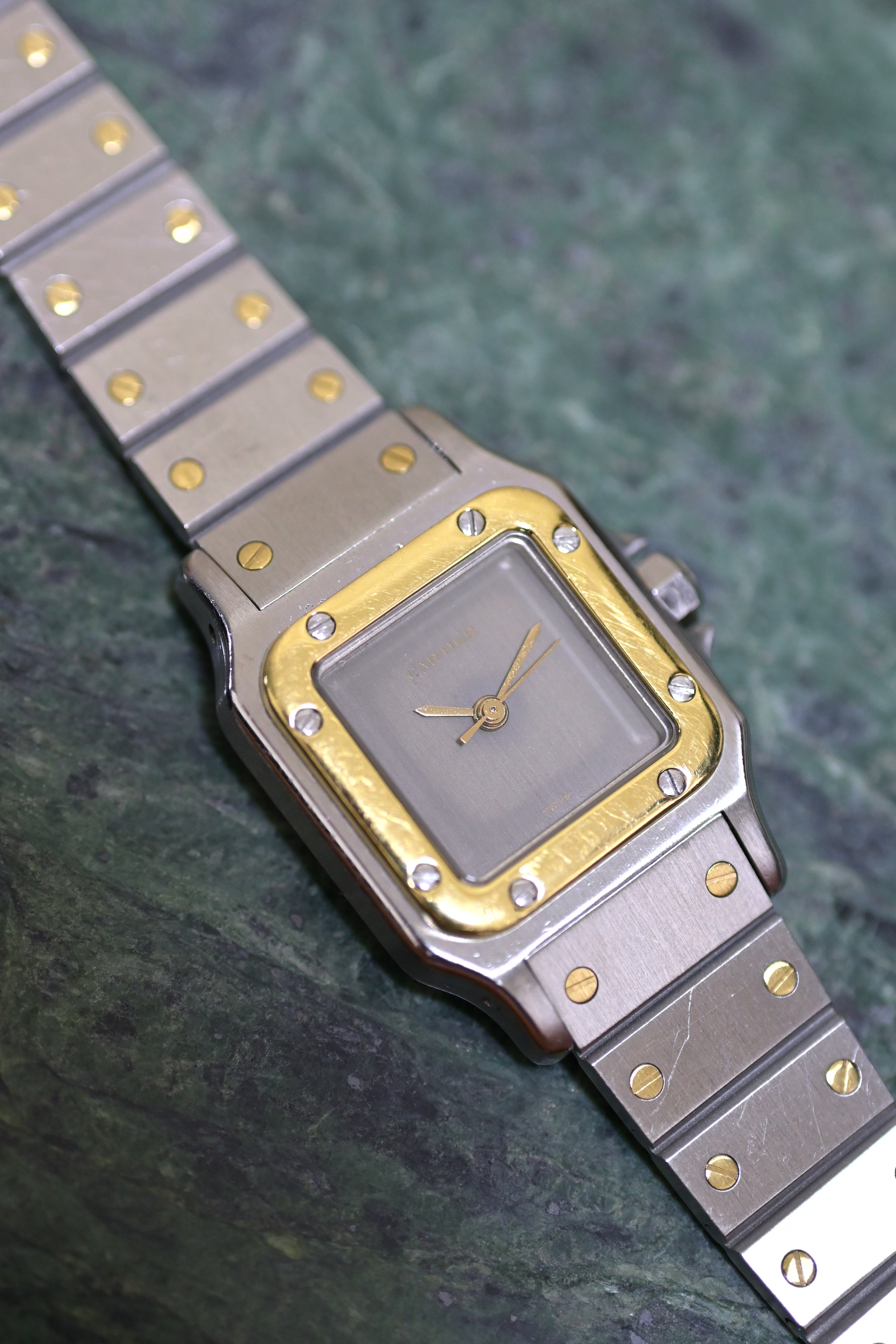 "International Warranty Included" Cartier Santos Galbe LM Size Godron Bracelet Stainless Steel x Gold Combination Automatic Model Ref.2961