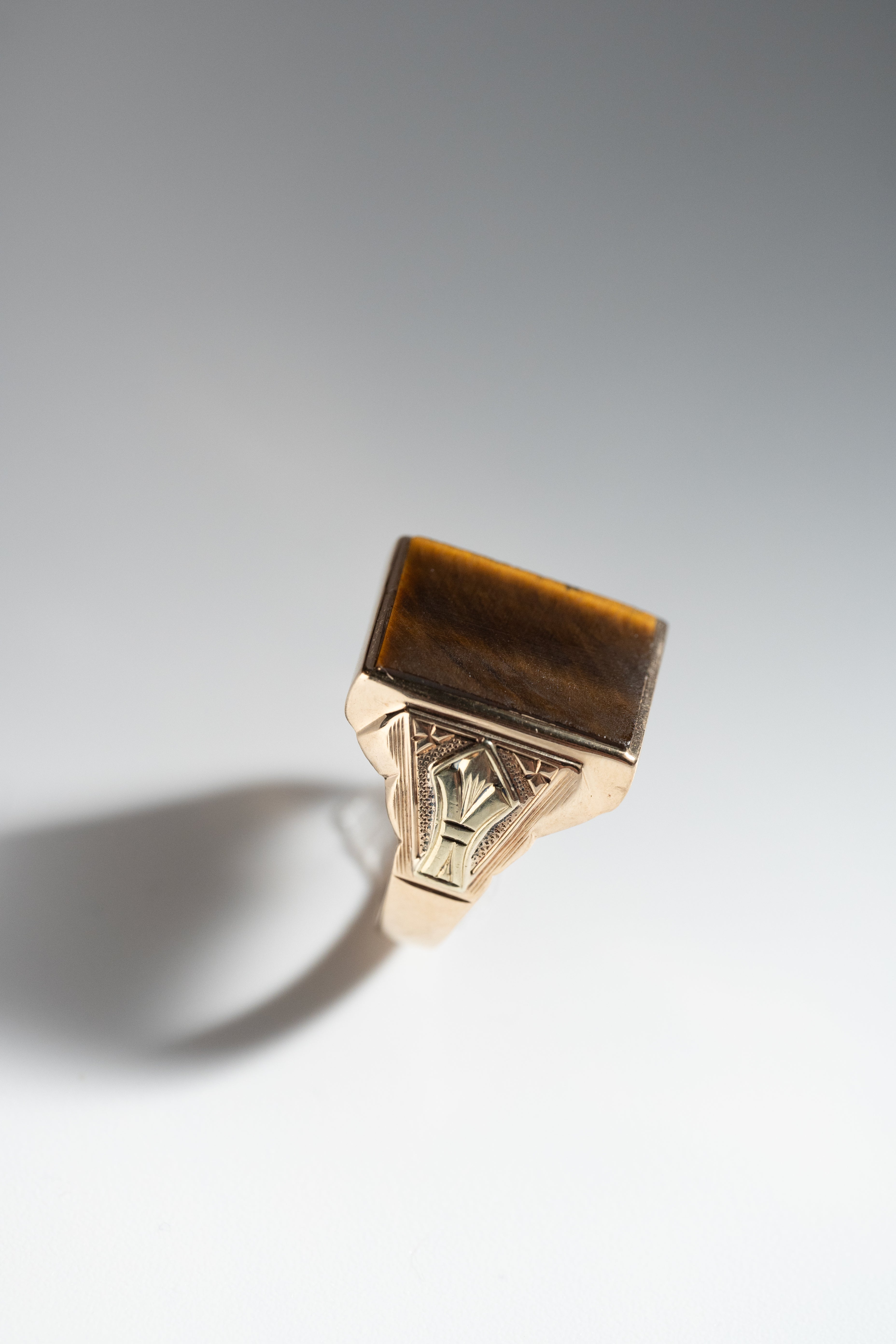 10K 1936年製 タイガーアイ & 2カラーゴールド・リング