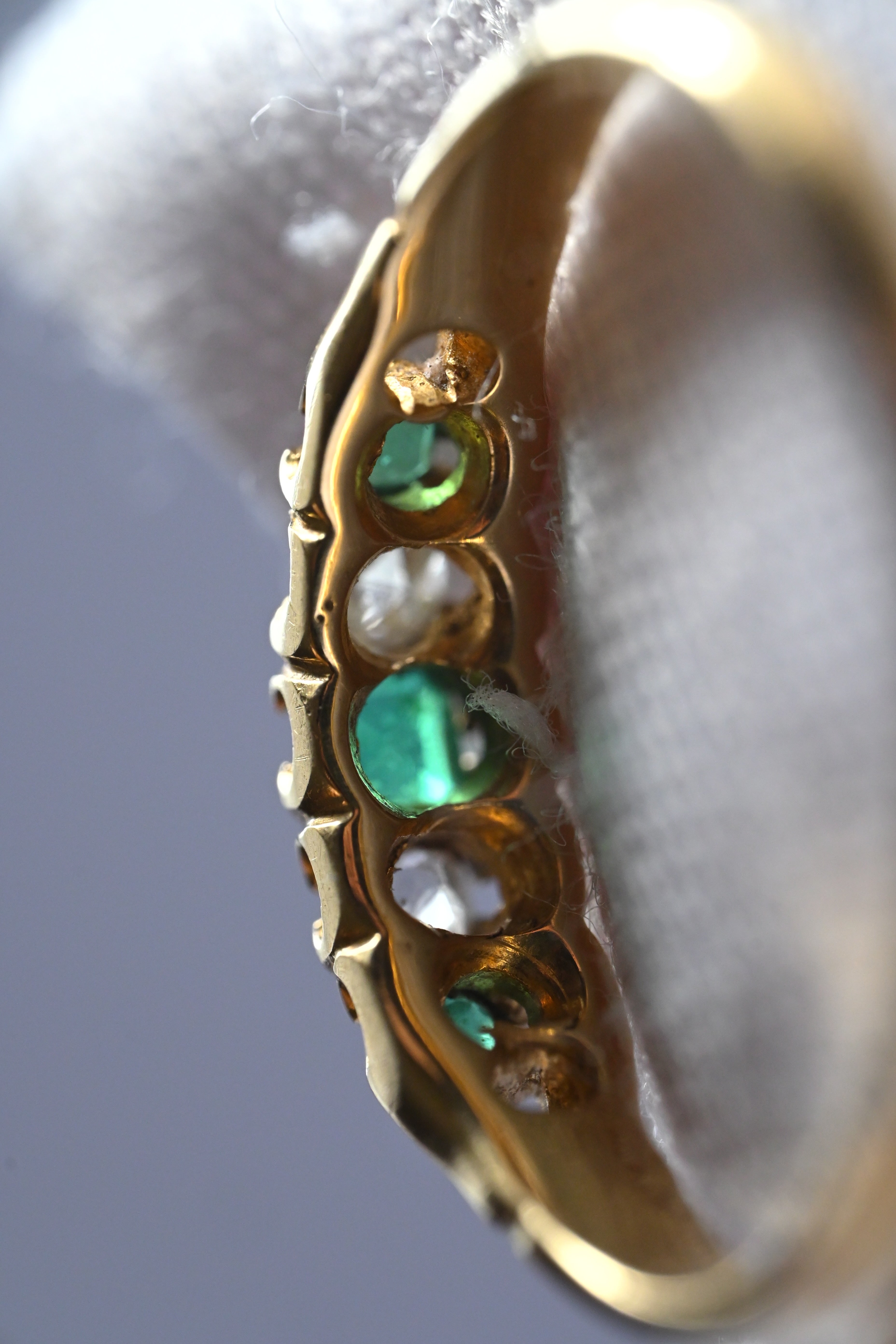 18K 1890s ヴィクトリアン・18K 天然エメラルド&ローズカットダイヤモンド・リング 1.6g