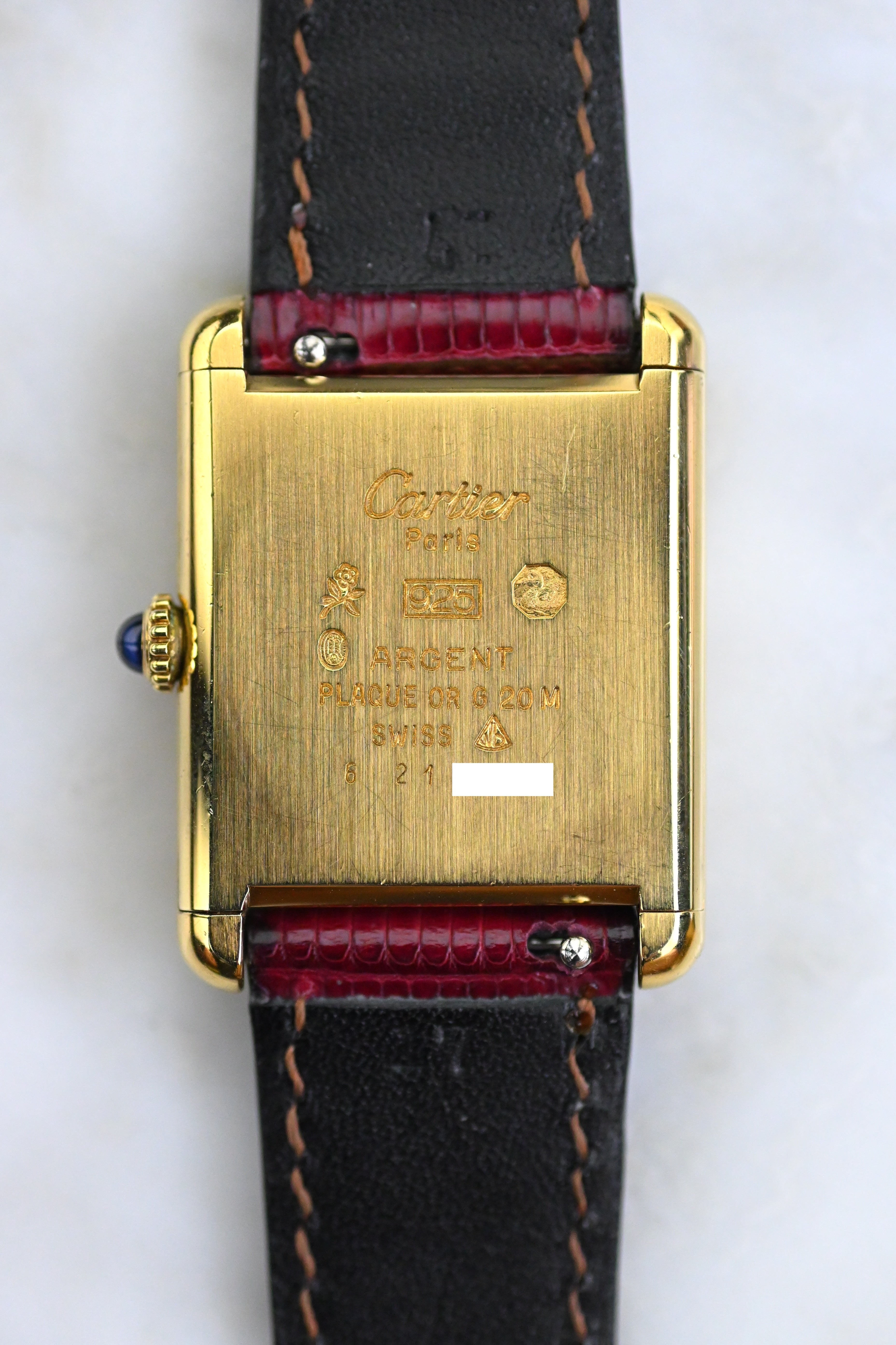 Must de Cartier Tank Vintage Watch Ivory LM Size Quartz Pure Silver with 18K Vermeil