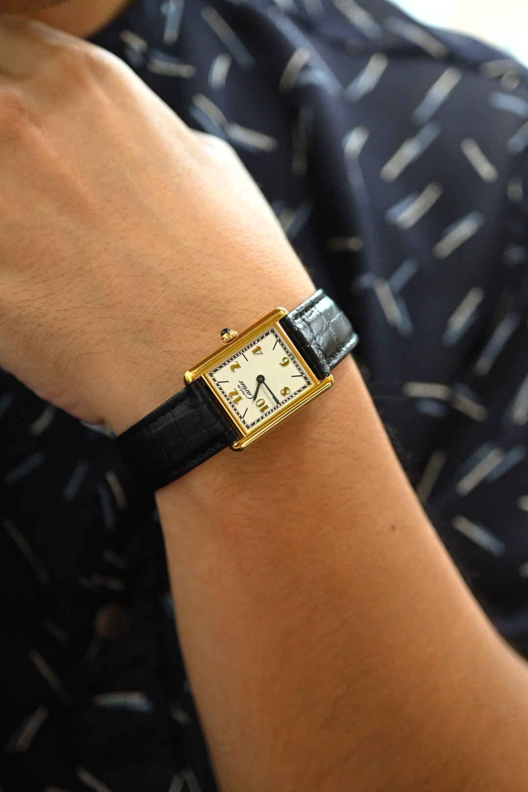 Discontinued Must de Cartier Tank Unisex Vintage Watch Flying Arabia LM Size Pure Silver with 18K Vermeil