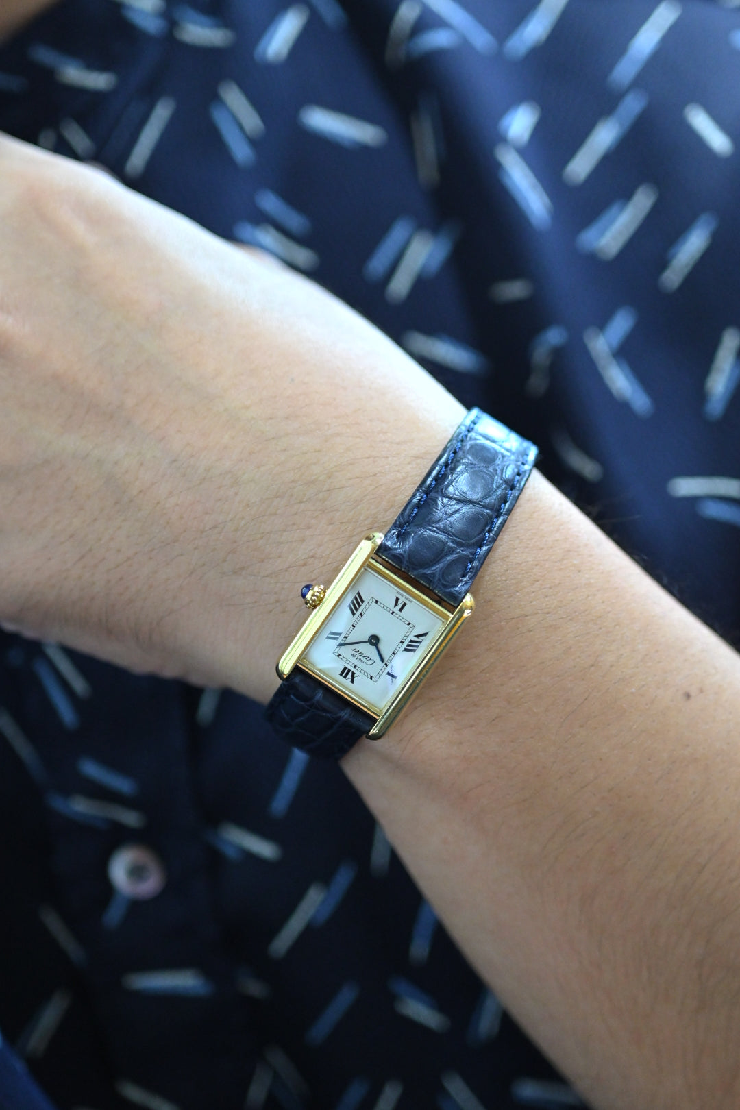 Must de Cartier Tank Ladies Vintage Watch Inner Grey SM Size Pure Silver with 18K Vermeil