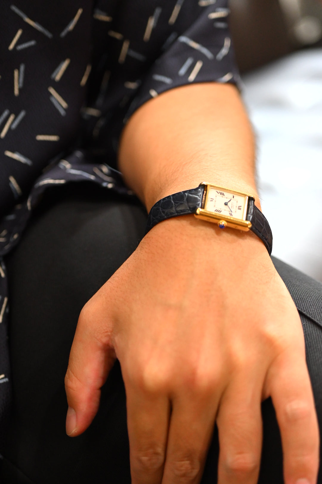 Must de Cartier Tank Ladies Vintage Watch Inner Grey SM Size Pure Silver with 18K Vermeil