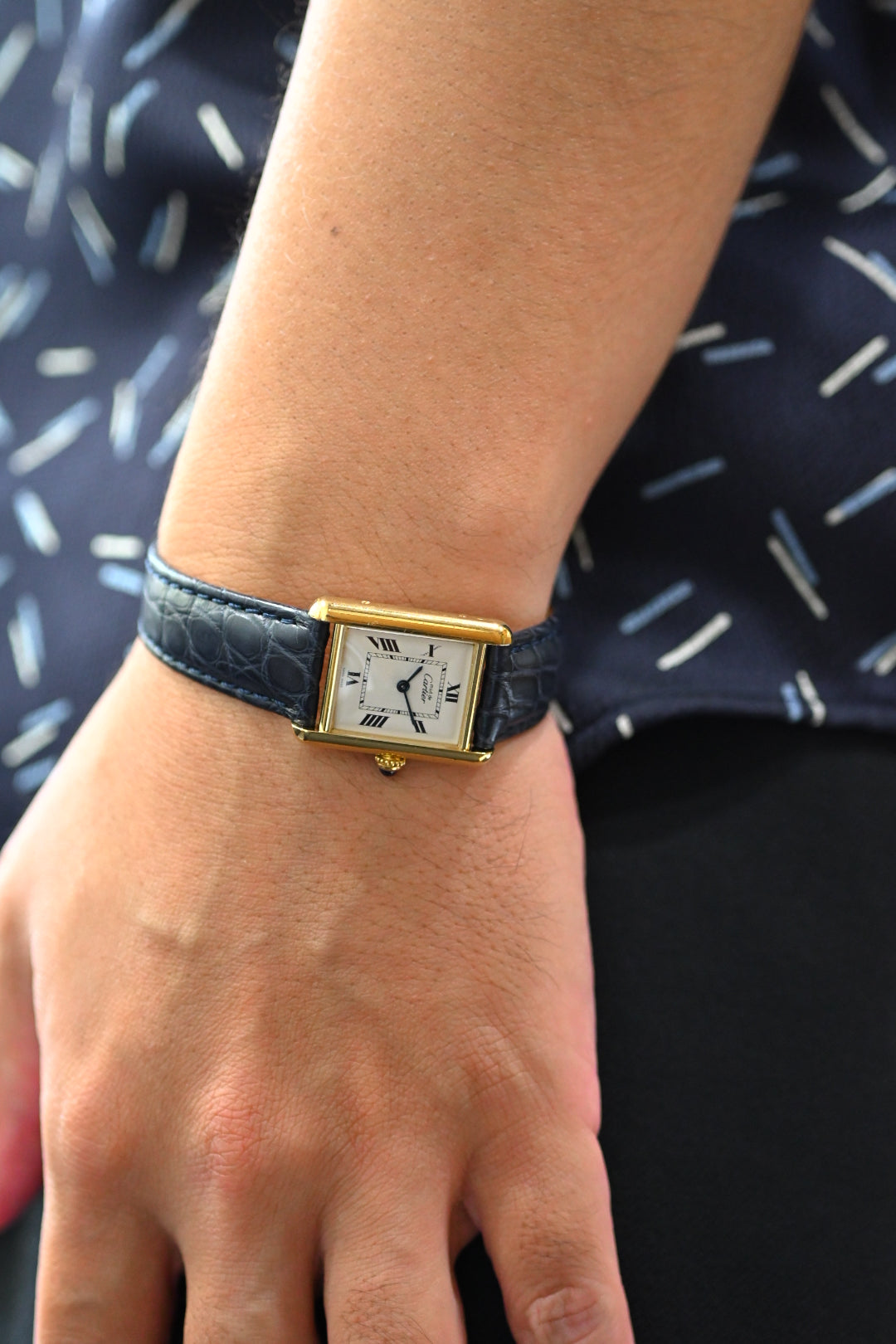 Must de Cartier Tank Ladies Vintage Watch Inner Grey SM Size Pure Silver with 18K Vermeil