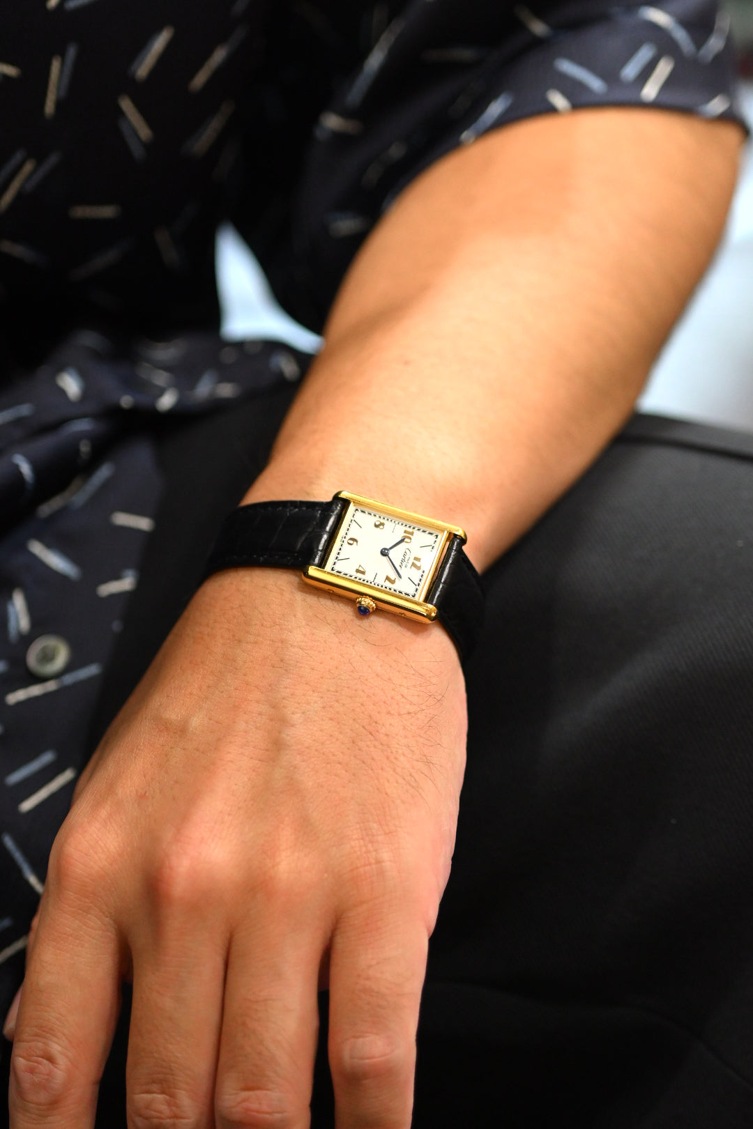 Discontinued Must de Cartier Tank Unisex Vintage Watch Flying Arabia LM Size Pure Silver with 18K Vermeil