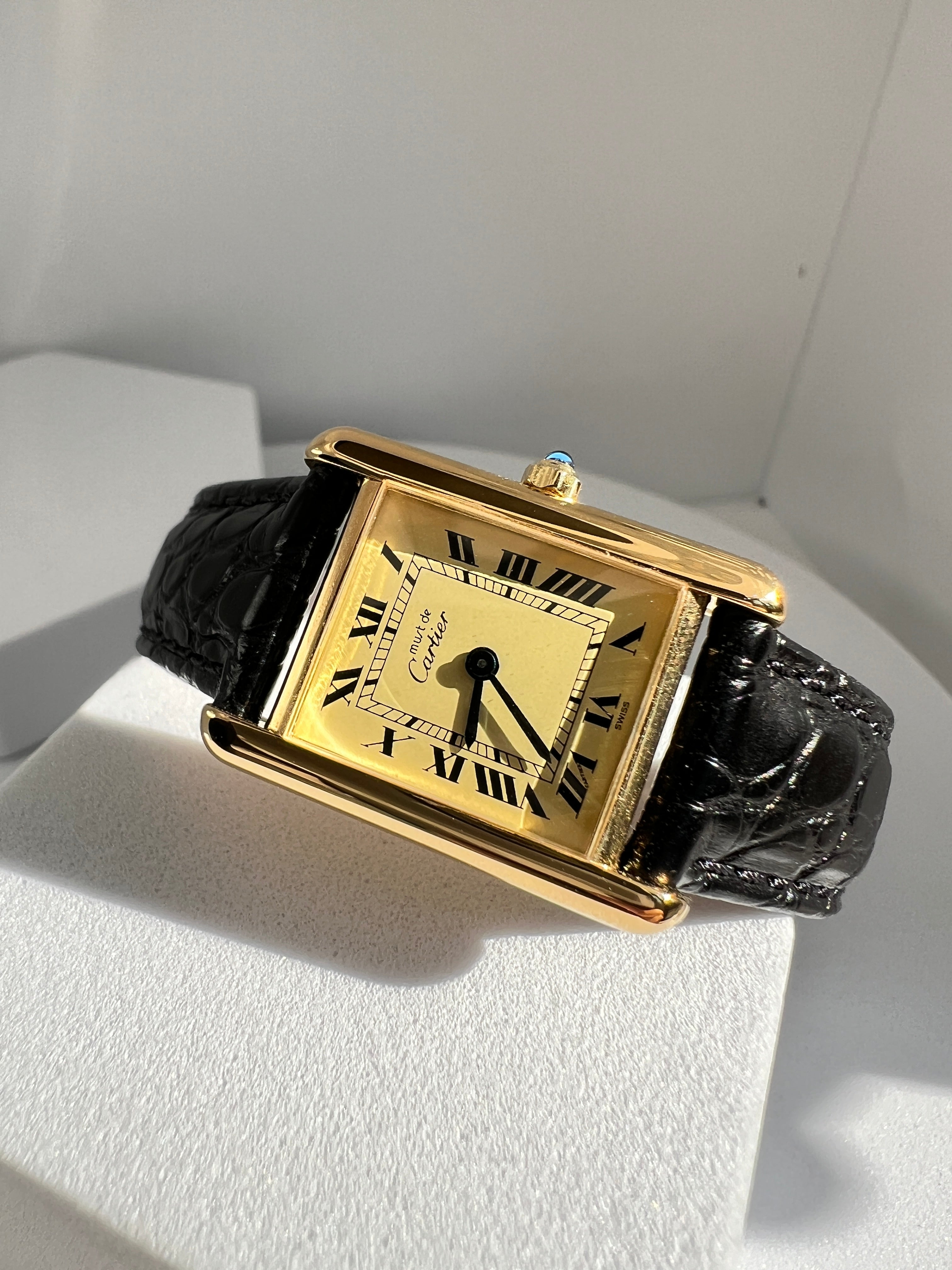 Must de Cartier Tank Ladies Vintage Watch Ivory SM Size Quartz Sterling Silver with 18K Vermeil