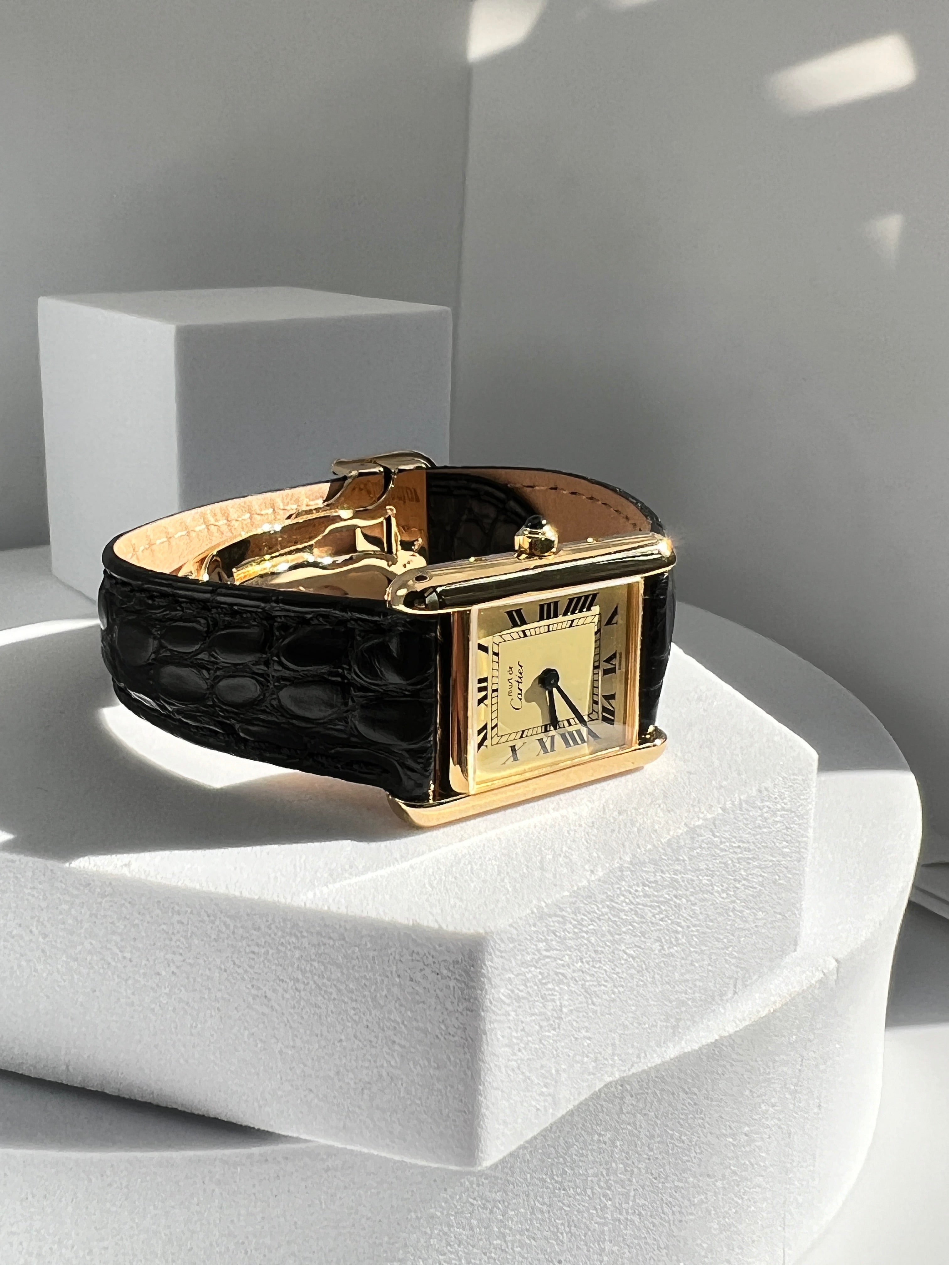 Must de Cartier Tank Ladies Vintage Watch Ivory SM Size Quartz Sterling Silver with 18K Vermeil