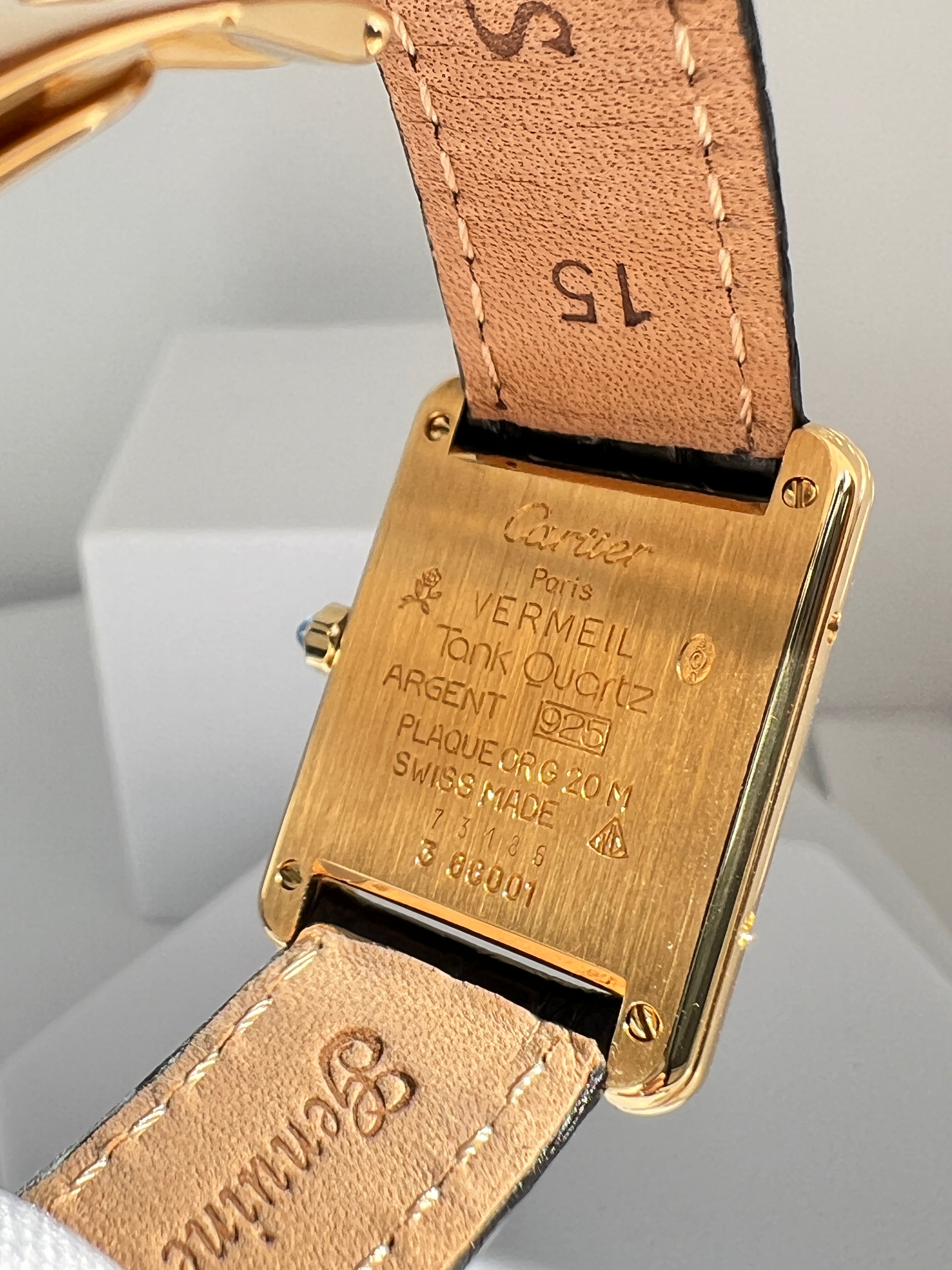Must de Cartier Tank Ladies Vintage Watch Ivory SM Size Quartz Sterling Silver with 18K Vermeil