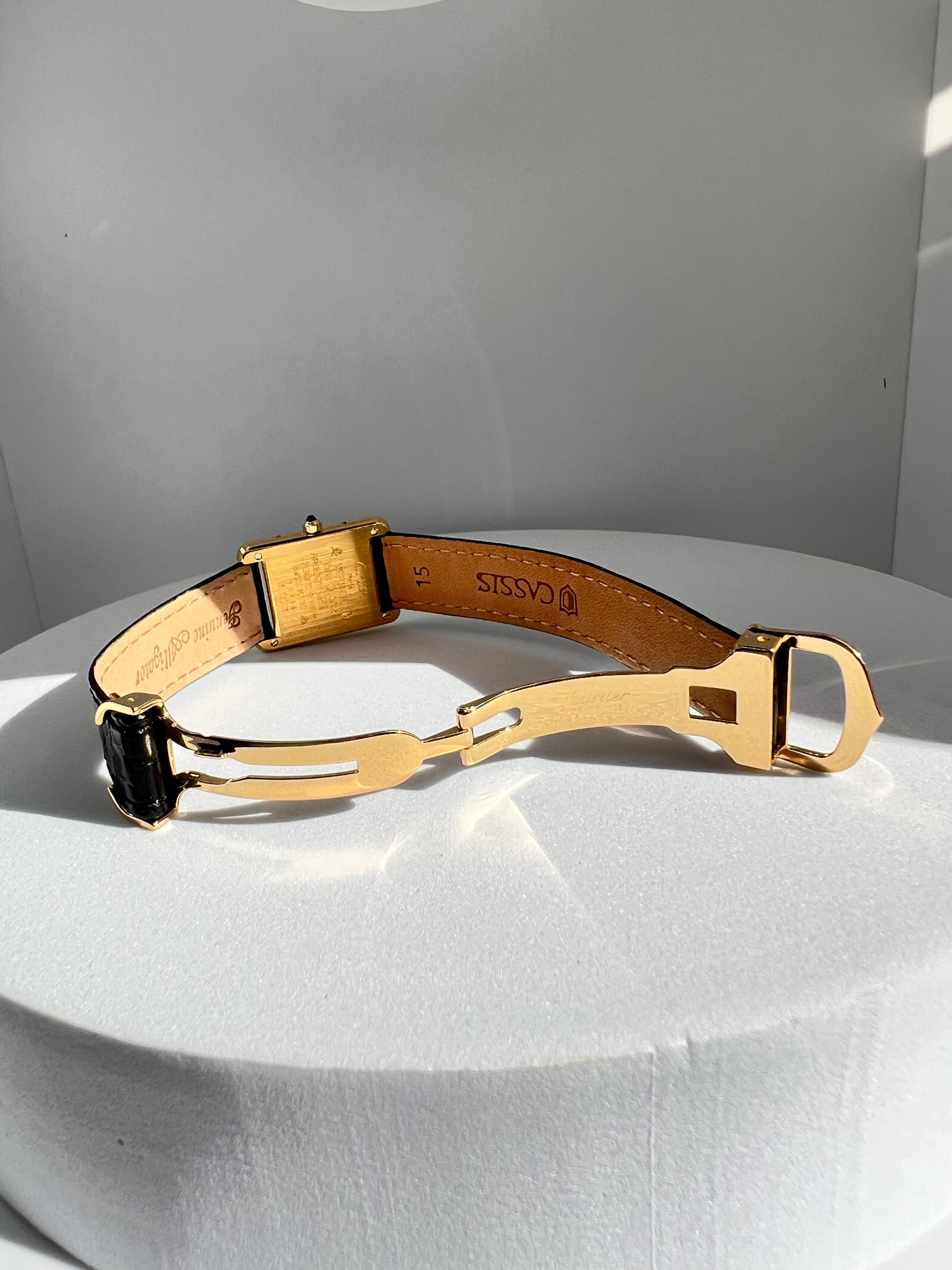Must de Cartier Tank Ladies Vintage Watch Ivory SM Size Quartz Sterling Silver with 18K Vermeil