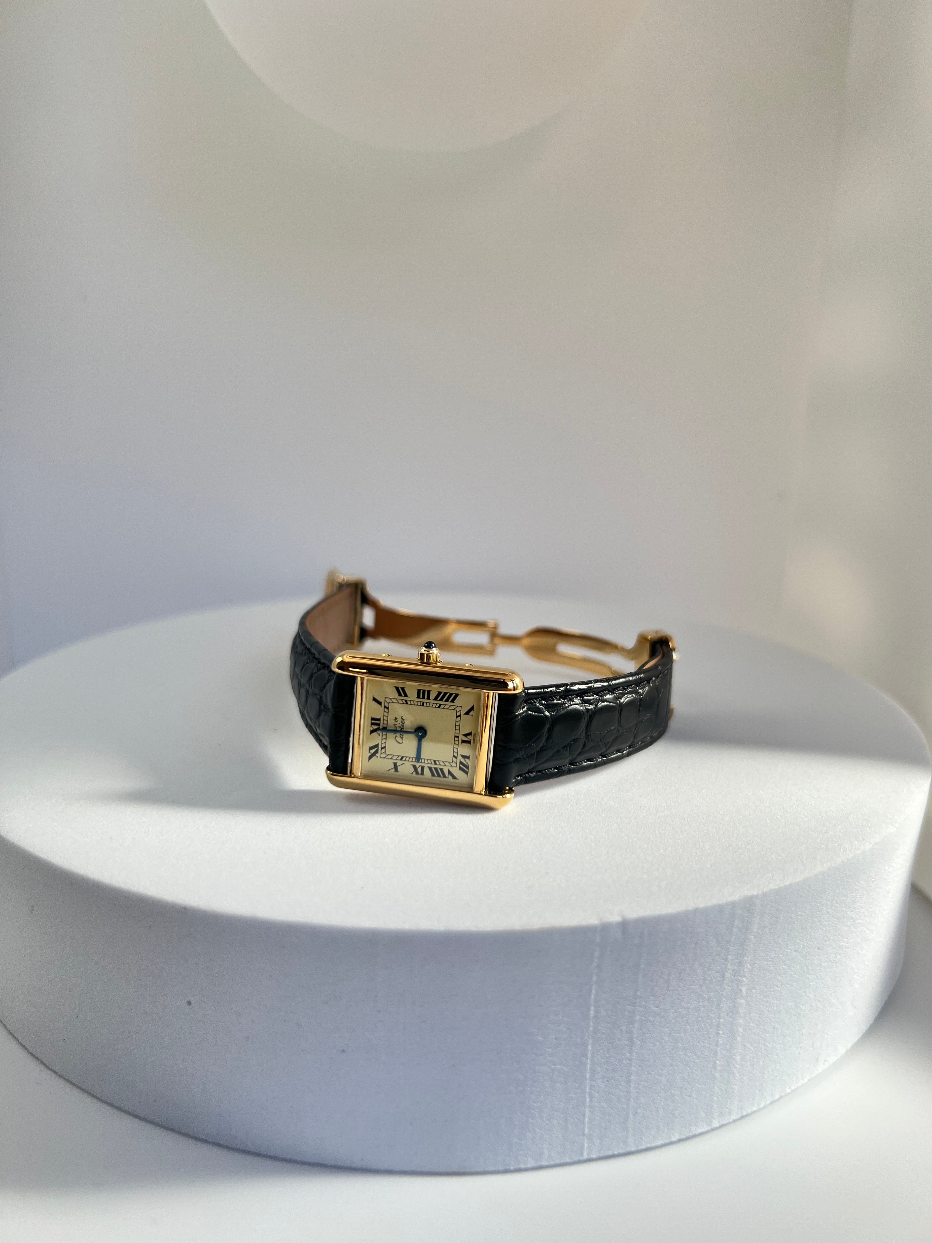 Must de Cartier Tank Ladies Vintage Watch Ivory SM Size Quartz Sterling Silver with 18K Vermeil