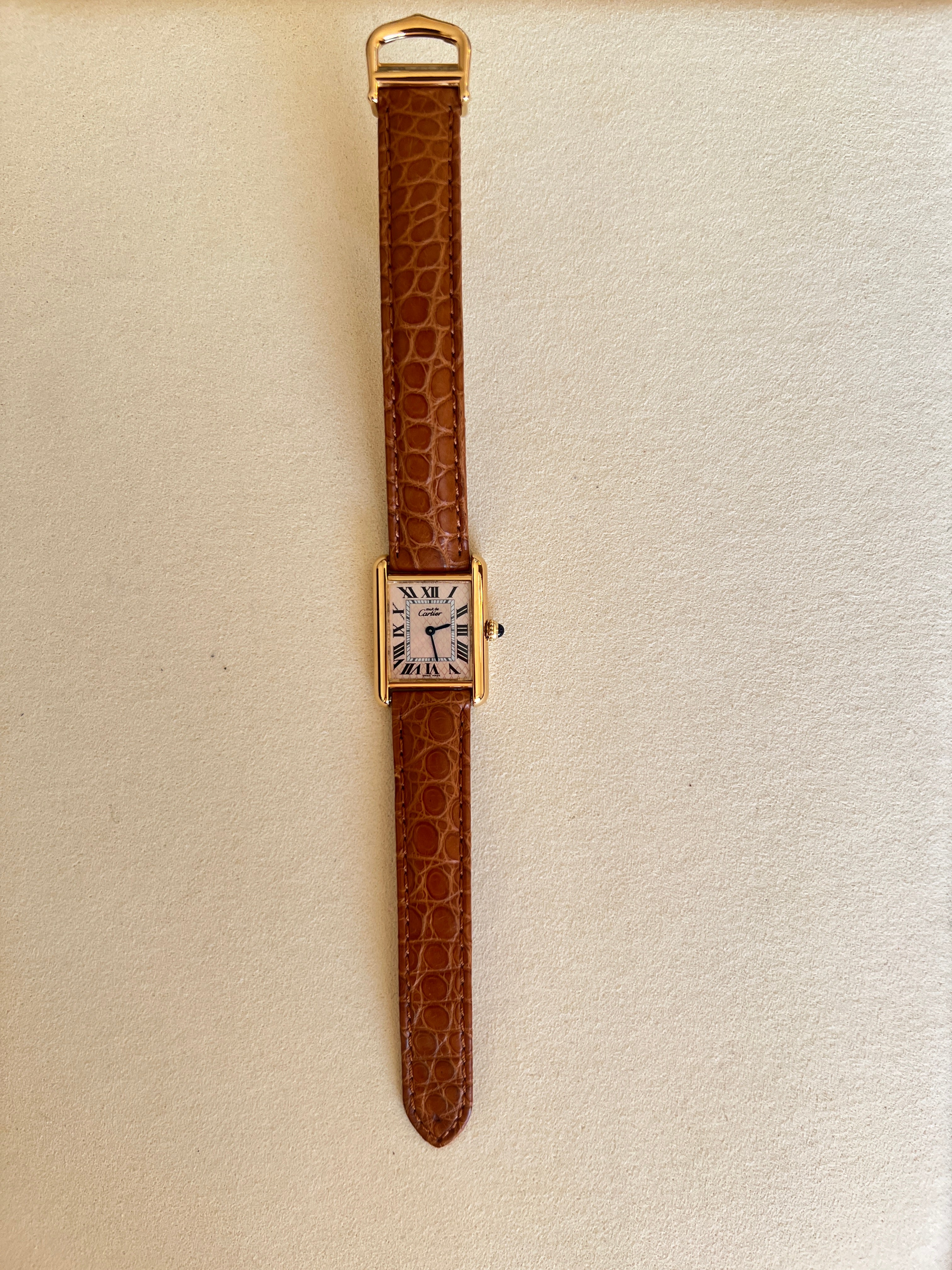 マスト ドゥ カルティエ タンク レディースヴィンテージウォッチ ピンク アクアリーノ MMサイズ 純銀に18Kヴェルメイユ