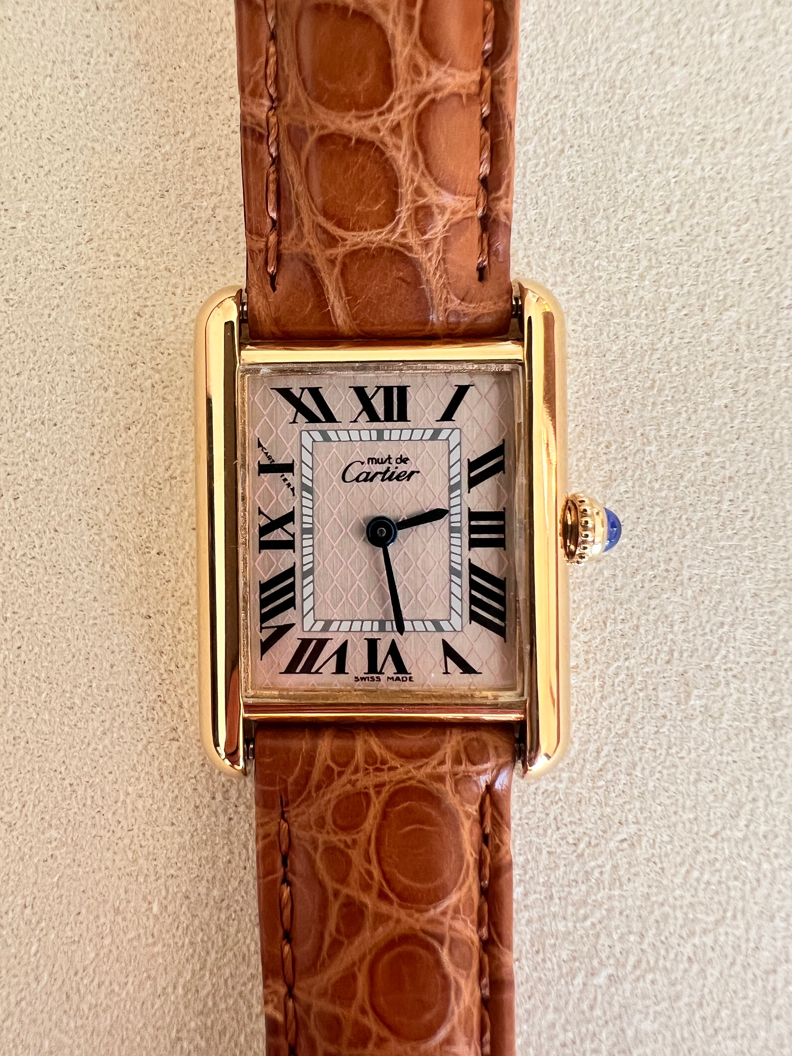 マスト ドゥ カルティエ タンク レディースヴィンテージウォッチ ピンク アクアリーノ MMサイズ 純銀に18Kヴェルメイユ