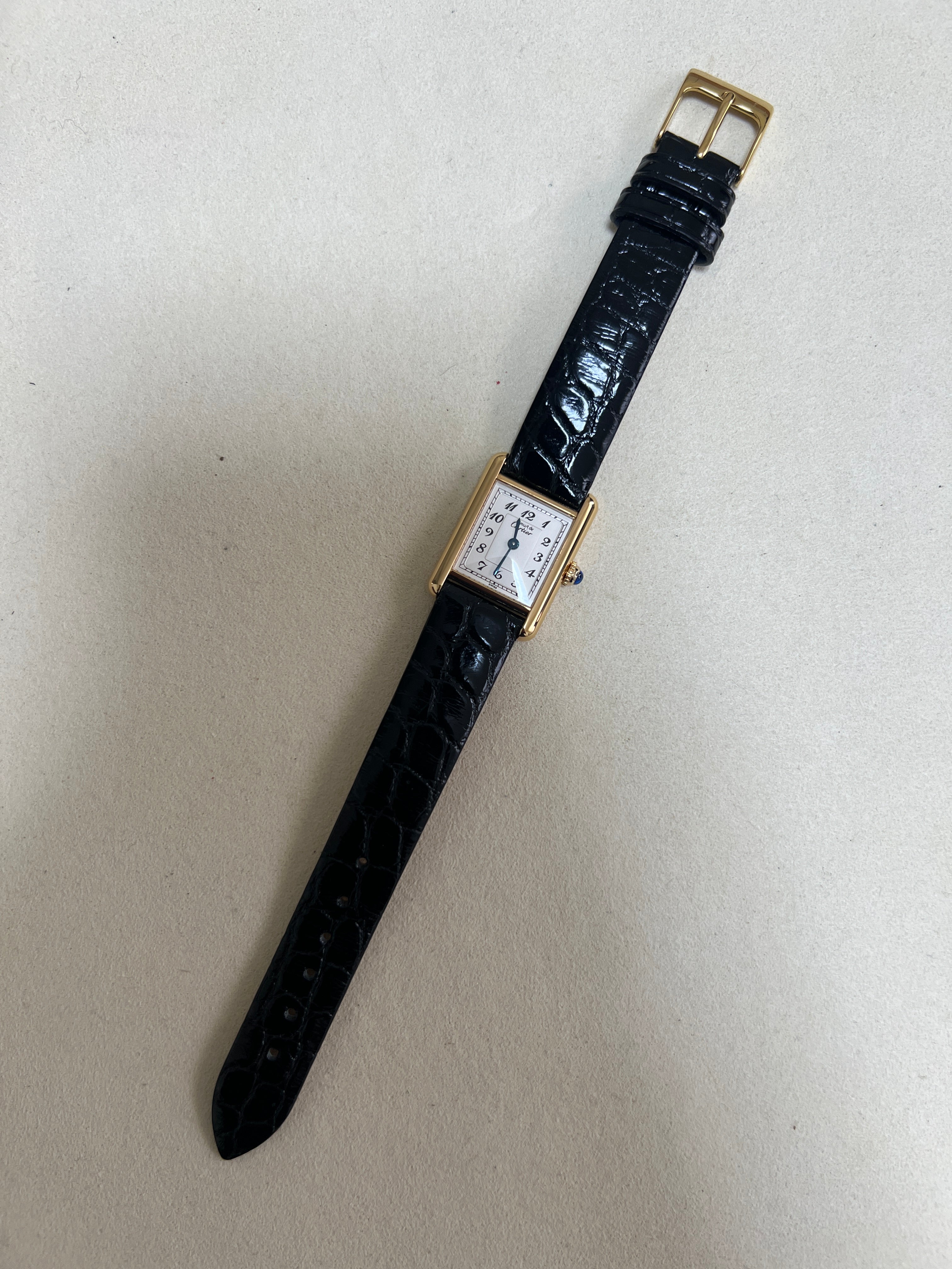 Discontinued Must de Cartier Tank Ladies Vintage Watch, Breguet Numerals, Small and Medium Size, Pure Silver with 18K Vermeil, Free Strap