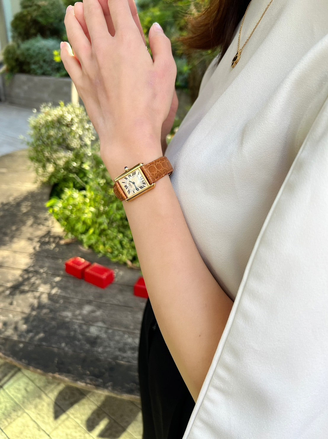 マスト ドゥ カルティエ タンク レディースヴィンテージウォッチ ピンク アクアリーノ MMサイズ 純銀に18Kヴェルメイユ