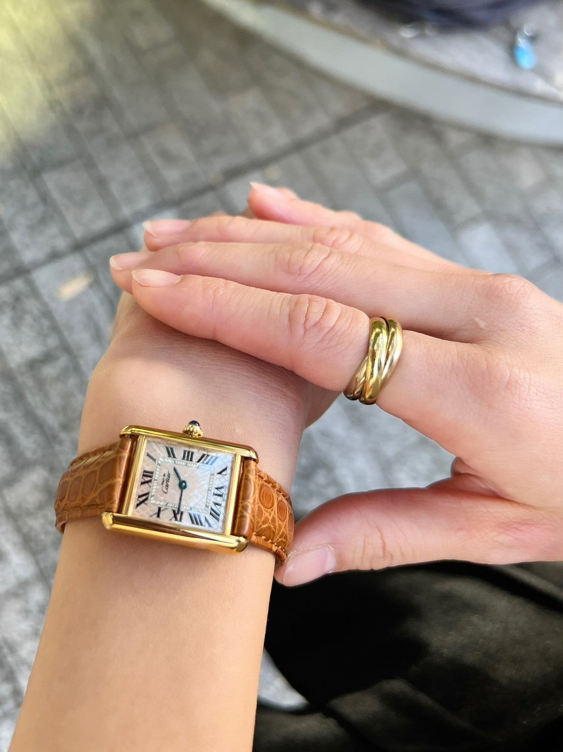 マスト ドゥ カルティエ タンク レディースヴィンテージウォッチ ピンク アクアリーノ MMサイズ 純銀に18Kヴェルメイユ