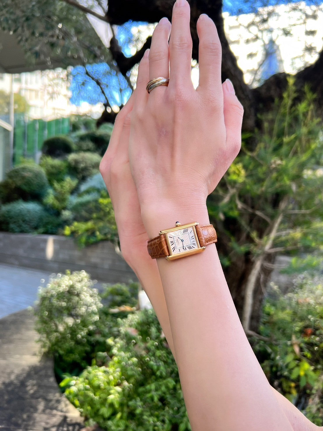 マスト ドゥ カルティエ タンク レディースヴィンテージウォッチ ピンク アクアリーノ MMサイズ 純銀に18Kヴェルメイユ