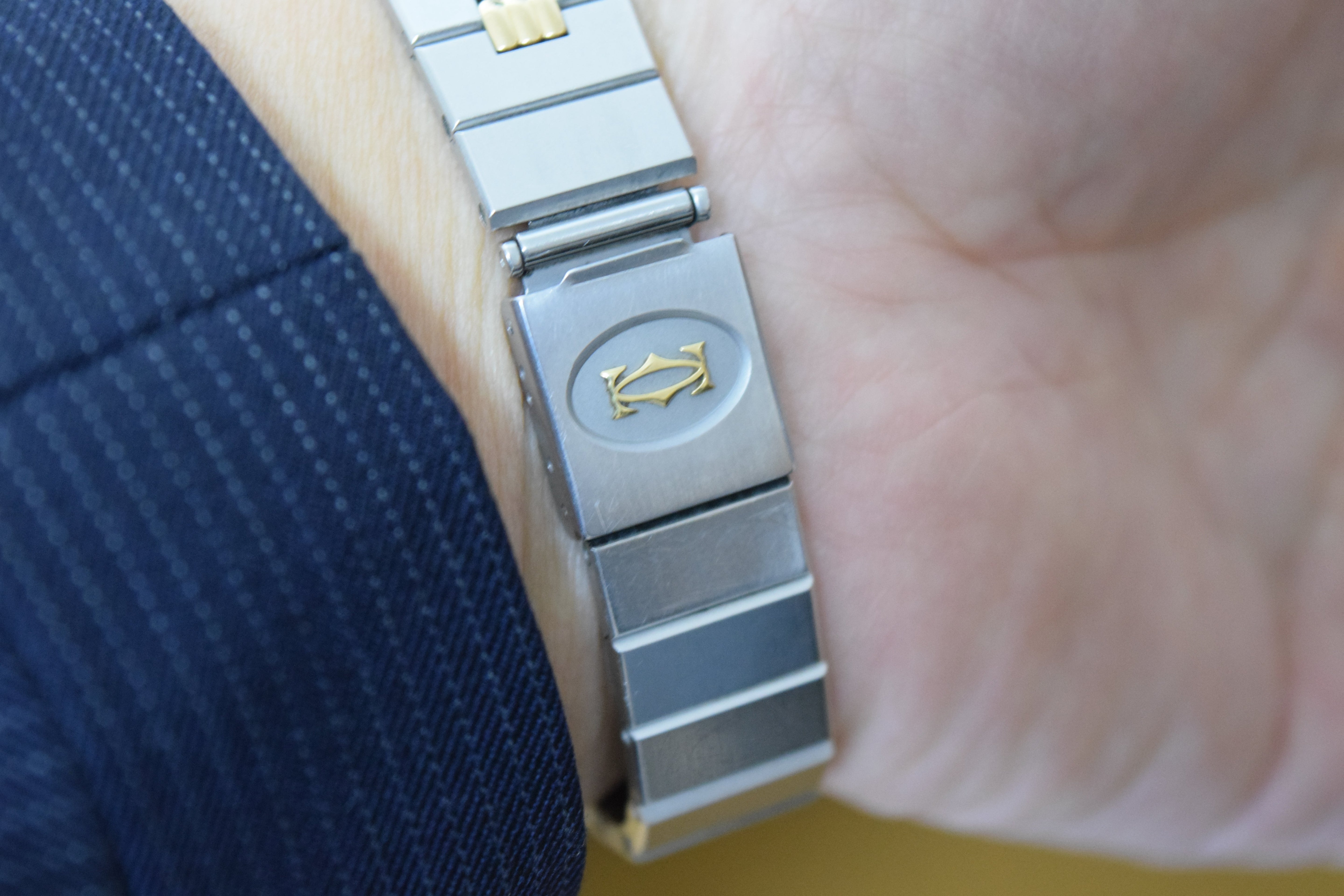 "International Warranty Included" Cartier Santos Galbe LM Size Godron Bracelet Stainless Steel x Gold Combination Automatic Model Ref.2961
