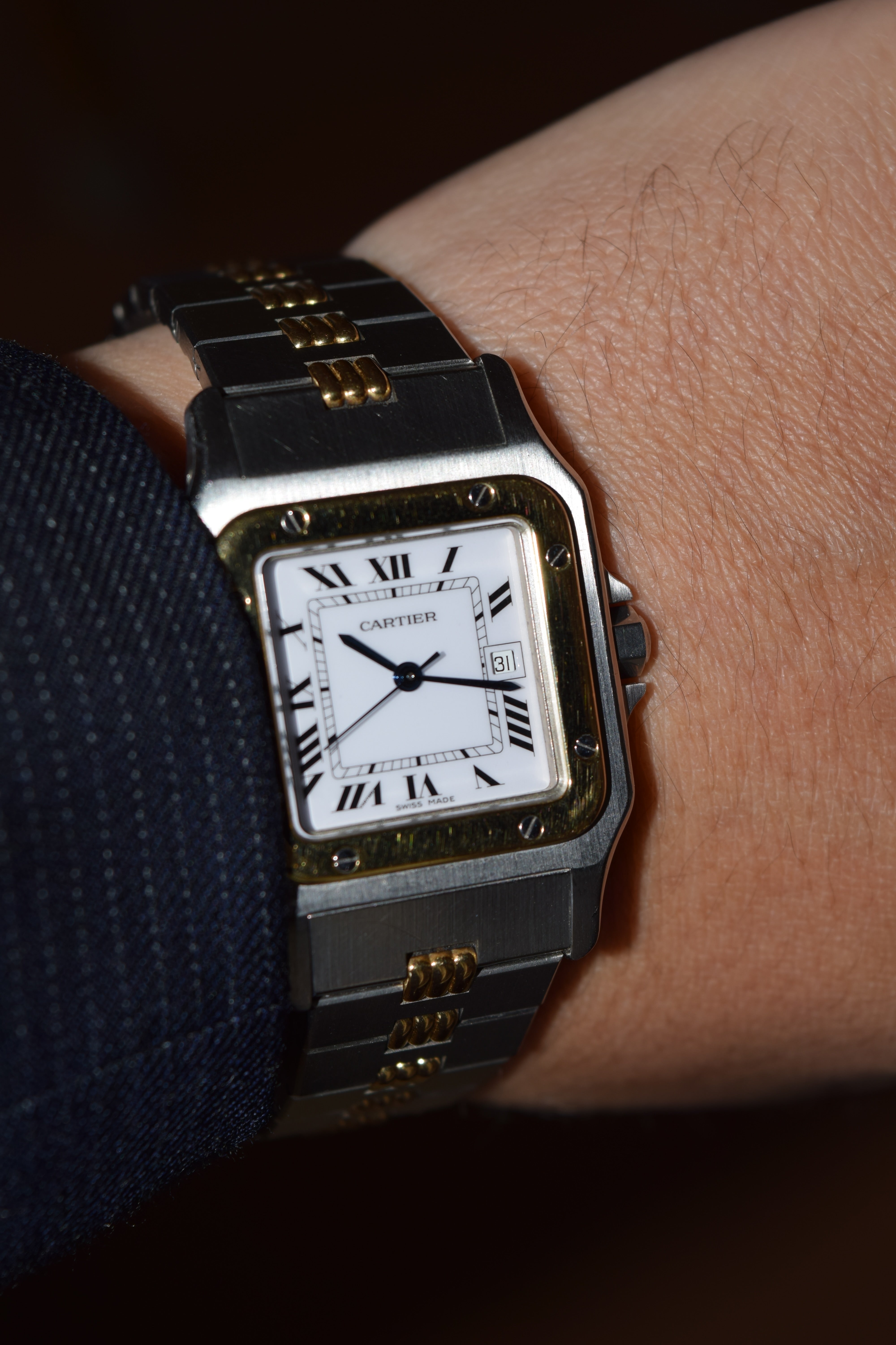 "International Warranty Included" Cartier Santos Galbe LM Size Godron Bracelet Stainless Steel x Gold Combination Automatic Model Ref.2961
