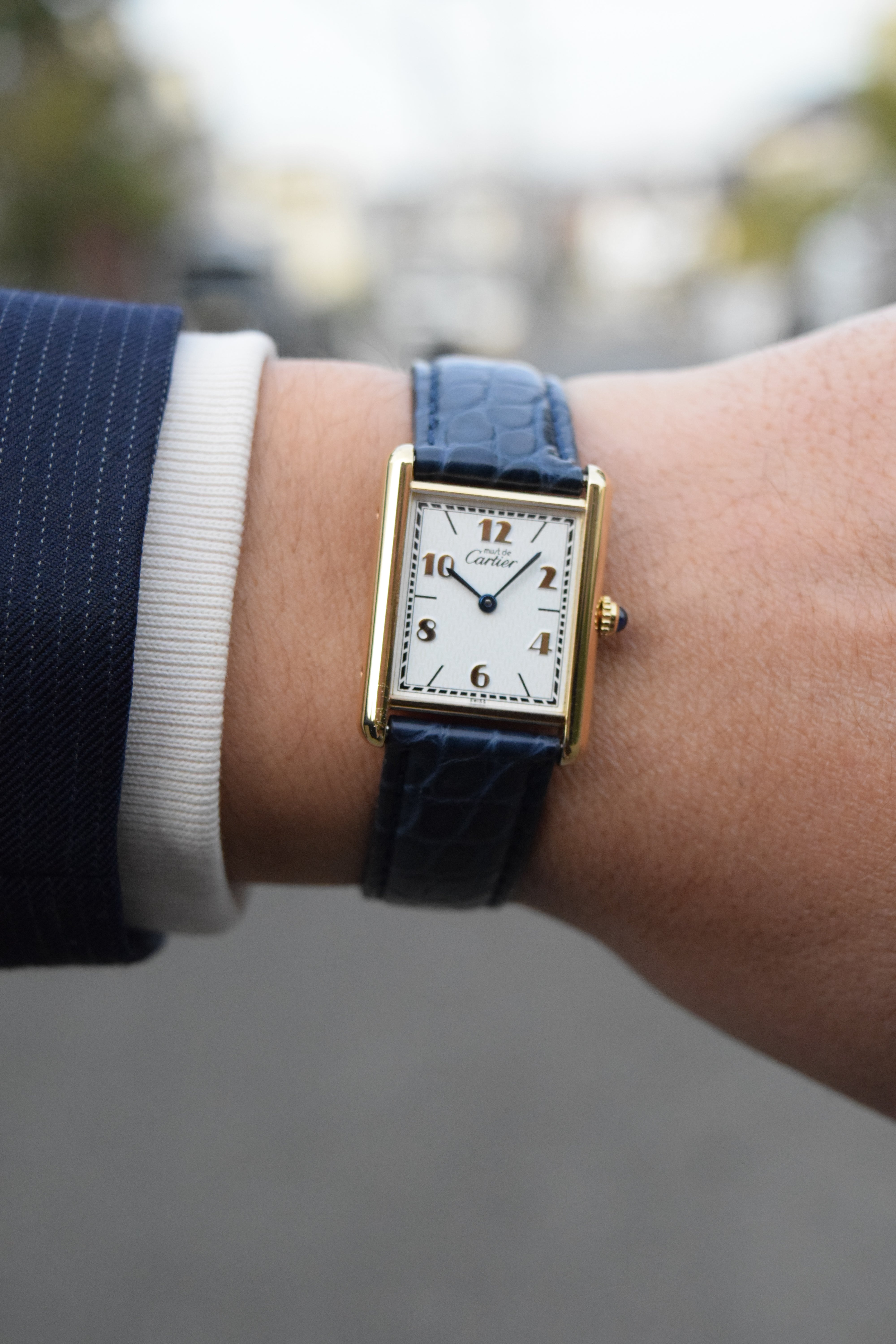 Discontinued Must de Cartier Tank Unisex Vintage Watch Flying Arabia LM Size Pure Silver with 18K Vermeil