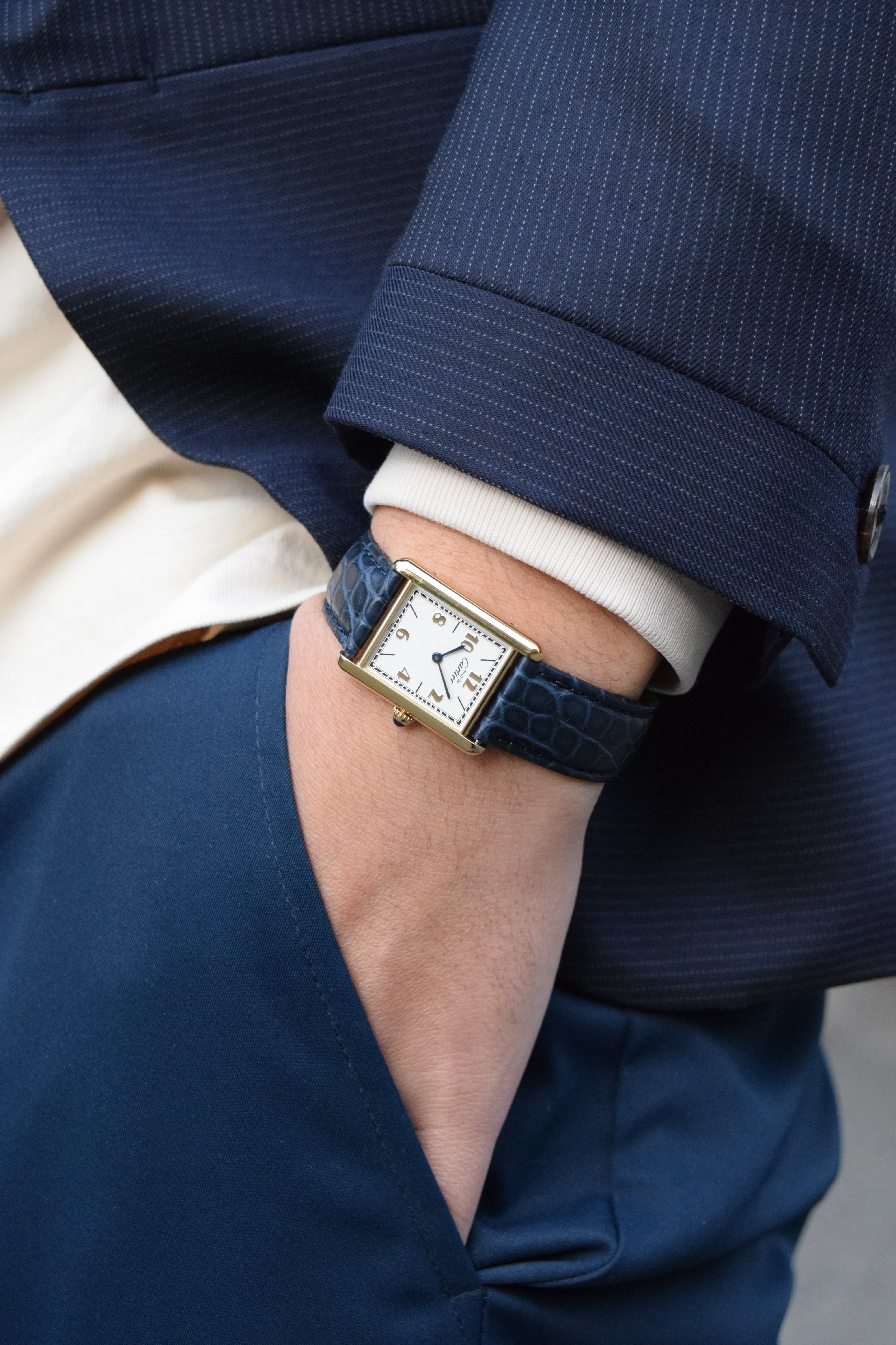 Discontinued Must de Cartier Tank Unisex Vintage Watch Flying Arabia LM Size Pure Silver with 18K Vermeil