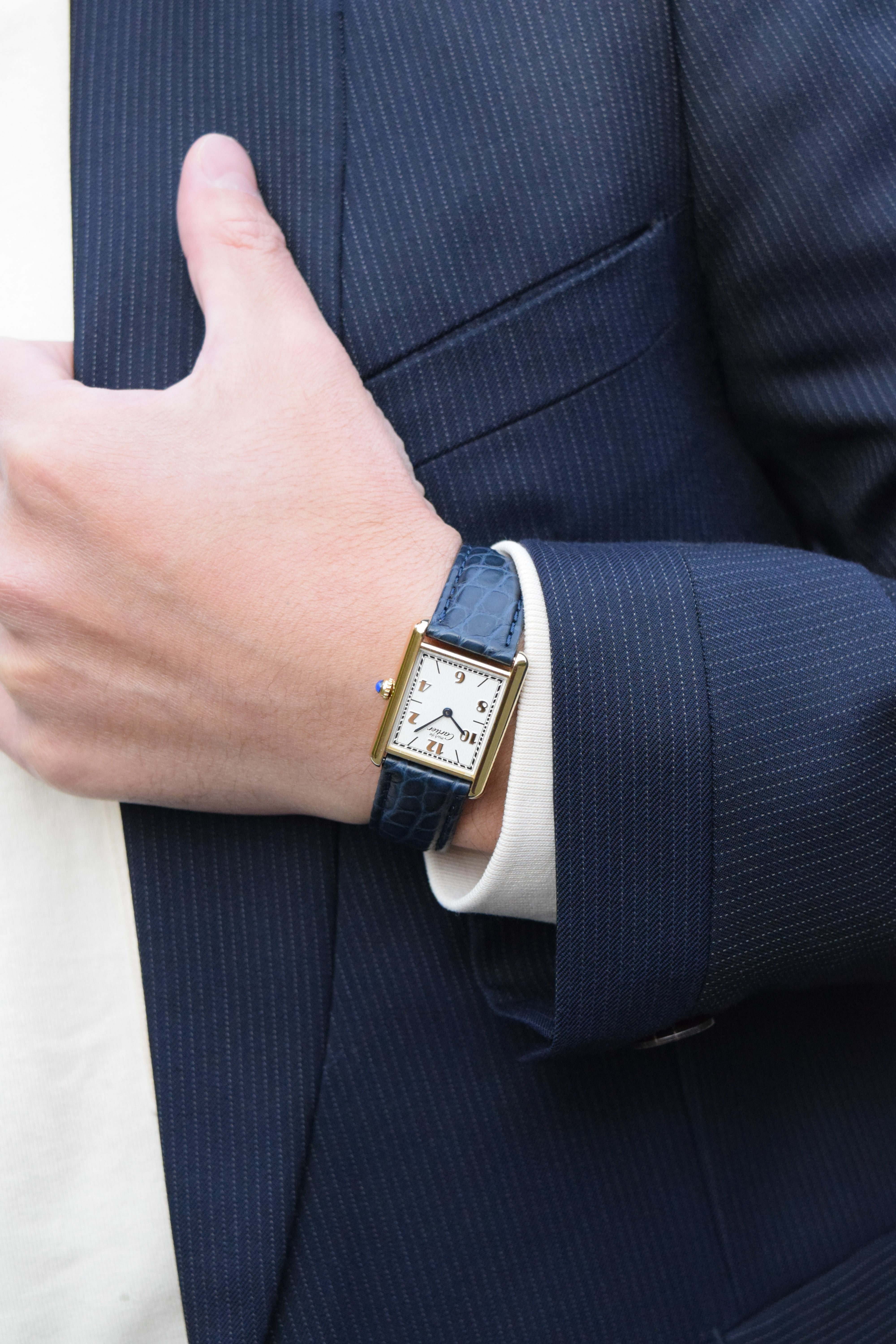 Discontinued Must de Cartier Tank Unisex Vintage Watch Flying Arabia LM Size Pure Silver with 18K Vermeil