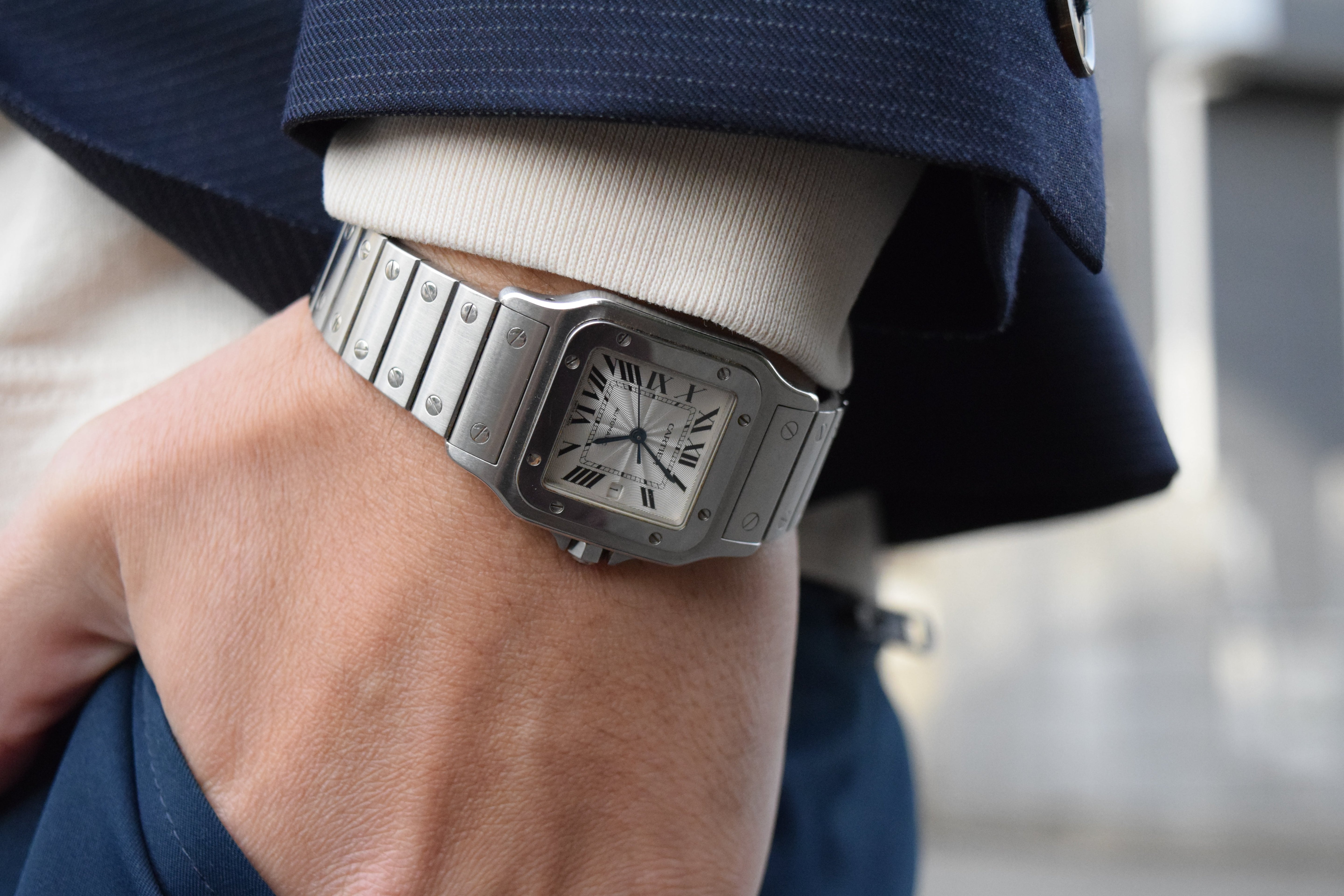 カルティエ サントスガルべLMサイズ ギョーシェ彫 自動巻 オールステンレス  Ref:2319