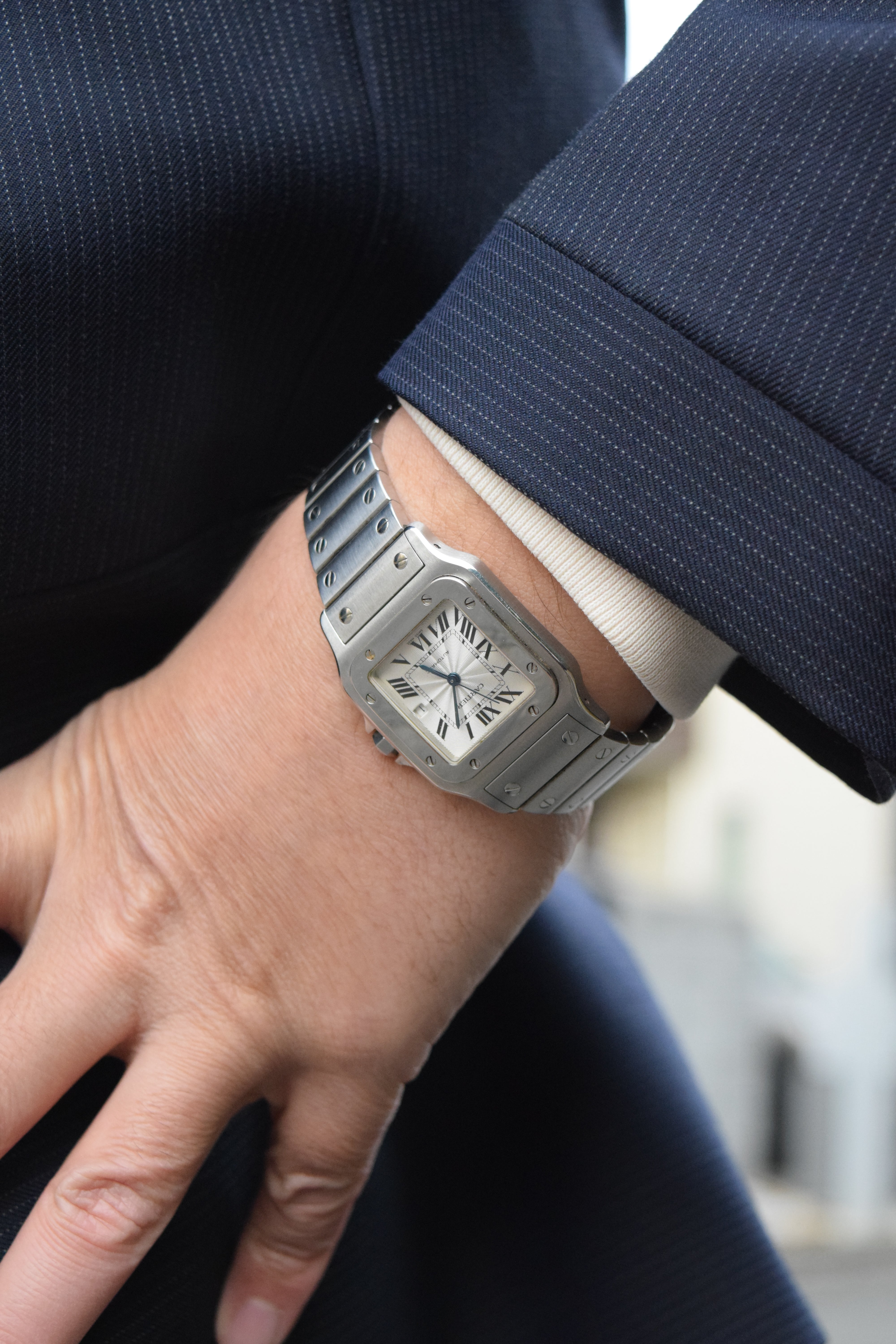 カルティエ サントスガルべLMサイズ ギョーシェ彫 自動巻 オールステンレス  Ref:2319