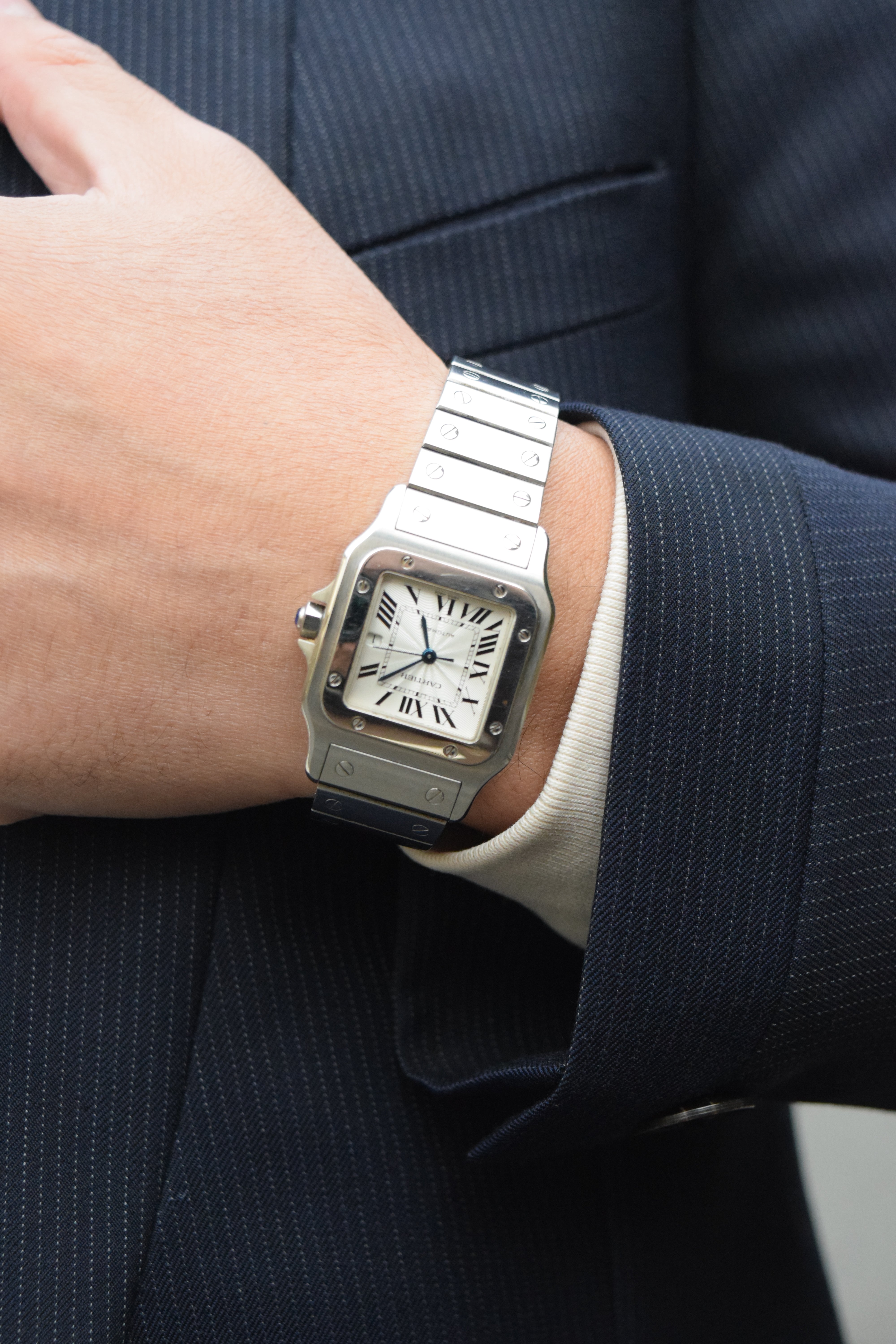 カルティエ サントスガルべLMサイズ ギョーシェ彫 自動巻 オールステンレス  Ref:2319