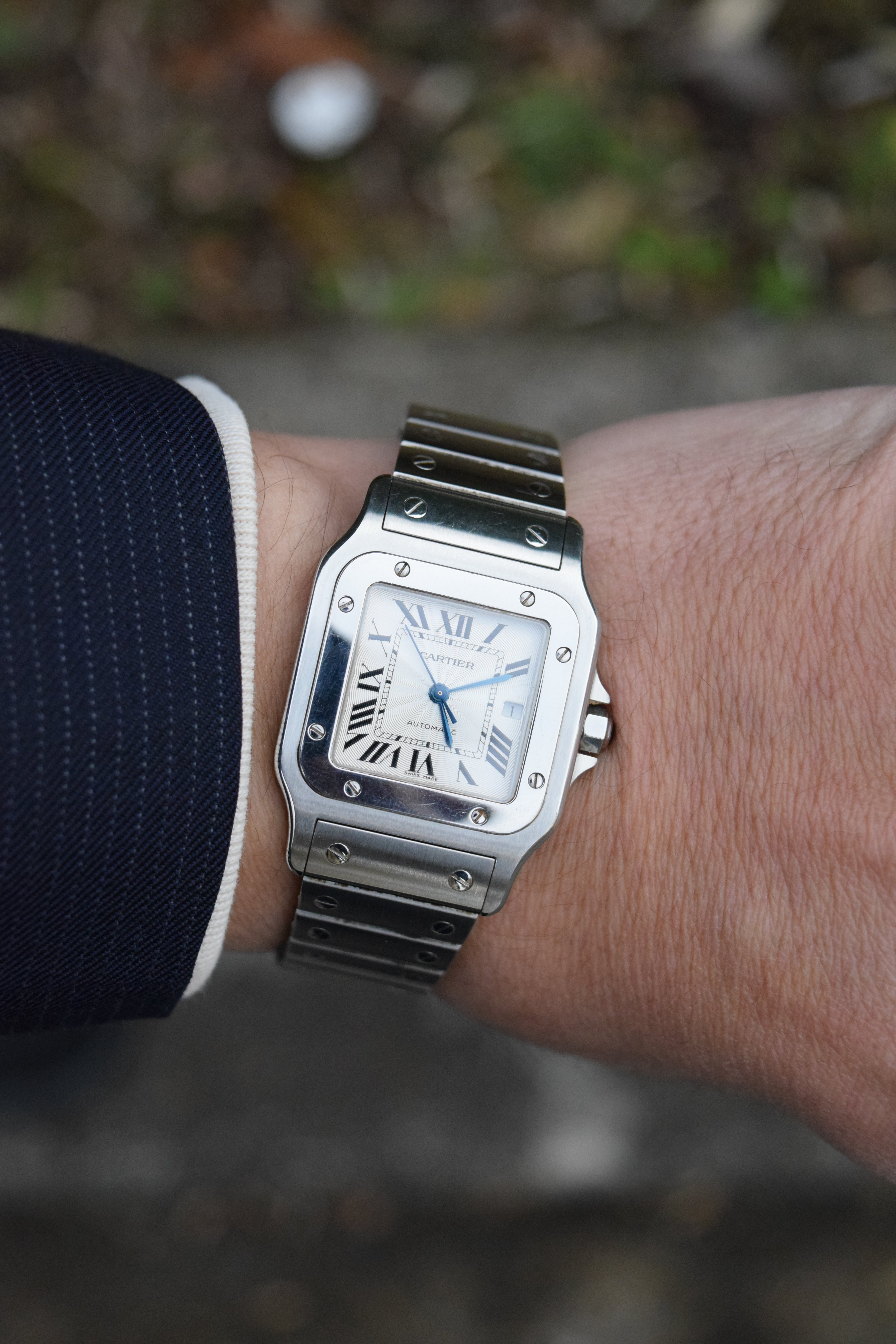 カルティエ サントスガルべLMサイズ ギョーシェ彫 自動巻 オールステンレス  Ref:2319